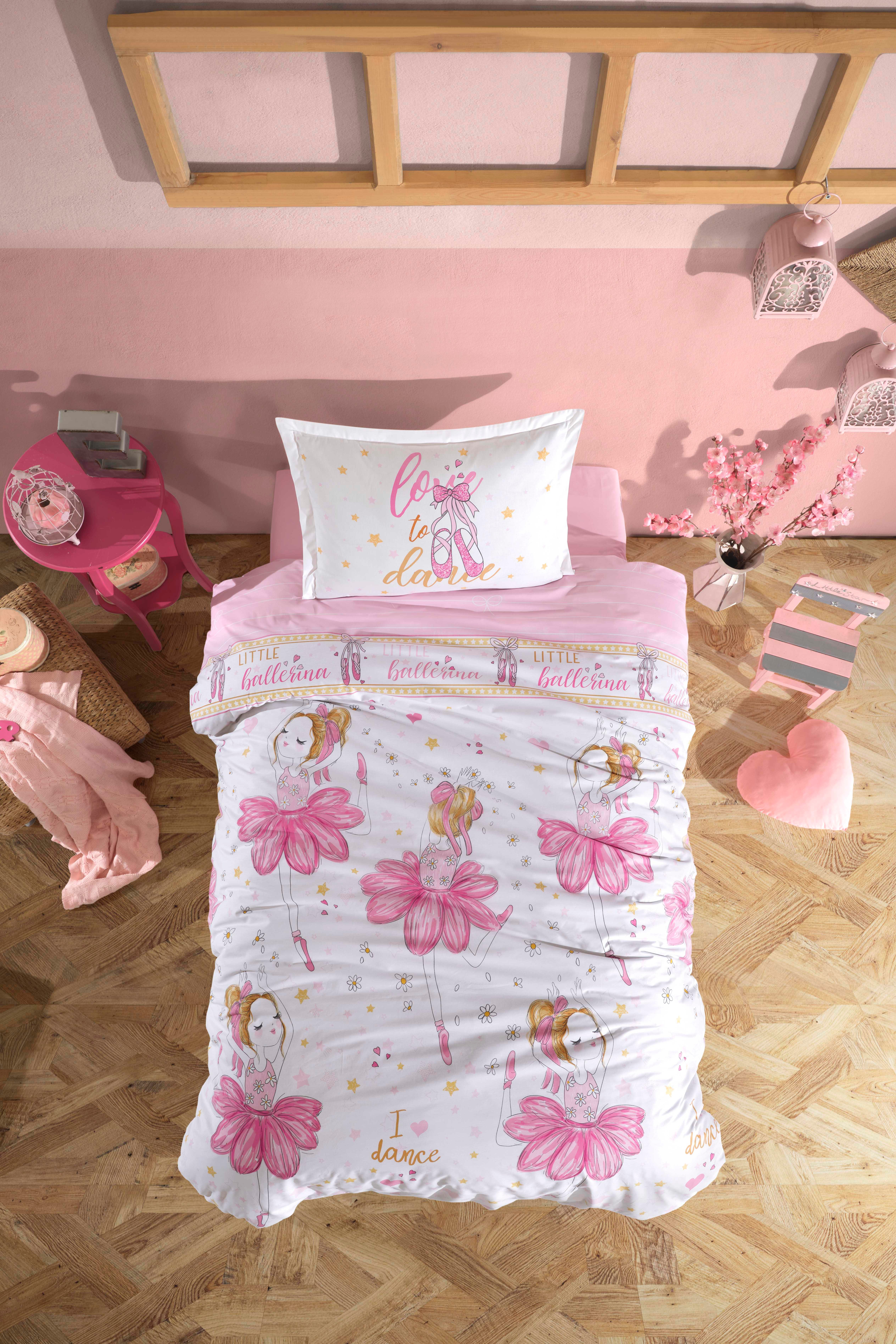 Clasy Ranforce %100 Pamuk Nevresim Takımı Tek Kişilik Ballerina V1 Pembe