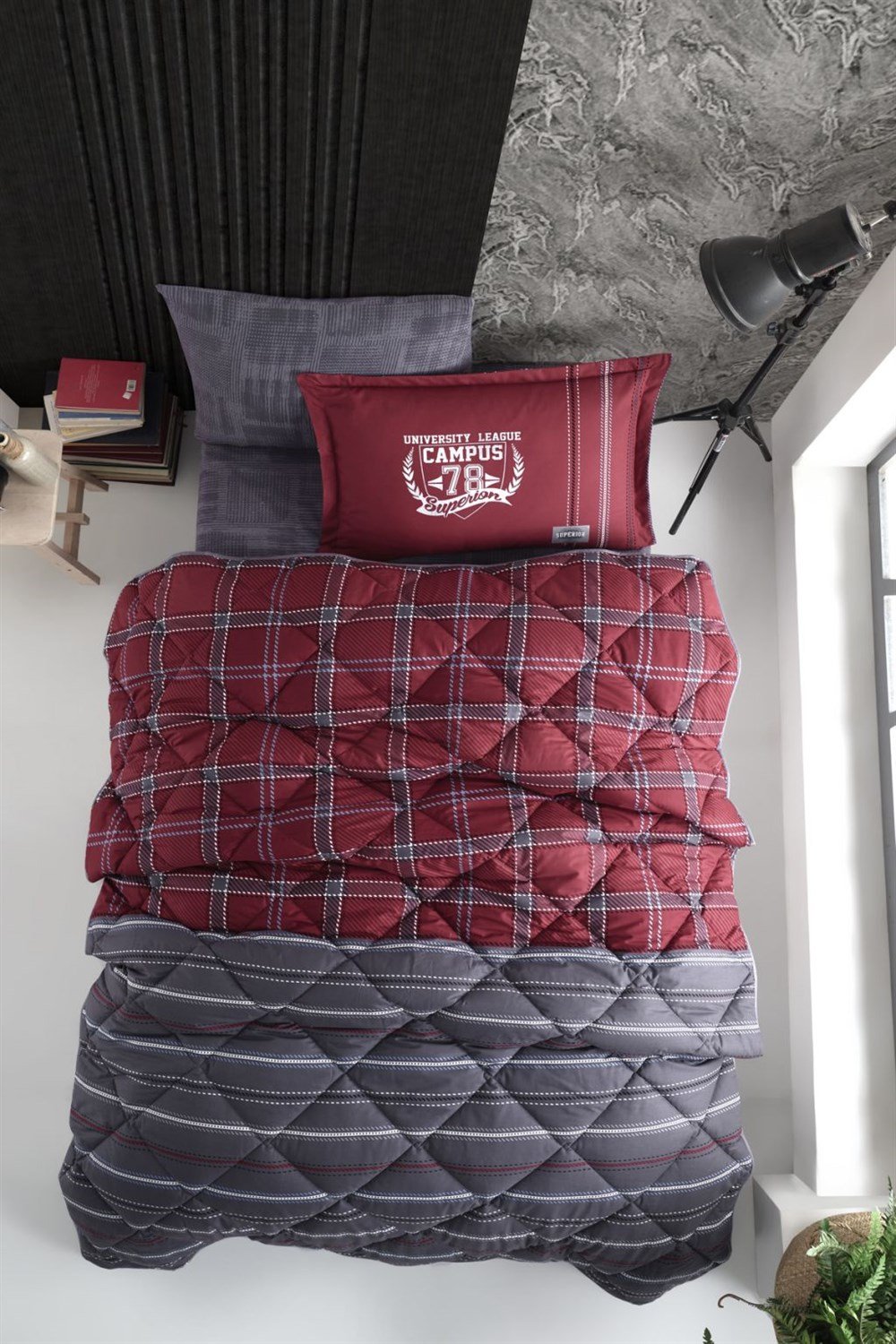 Clasy Ranforce %100 Pamuk Tek Kişilik Uyku Seti Campus V1 Bordo