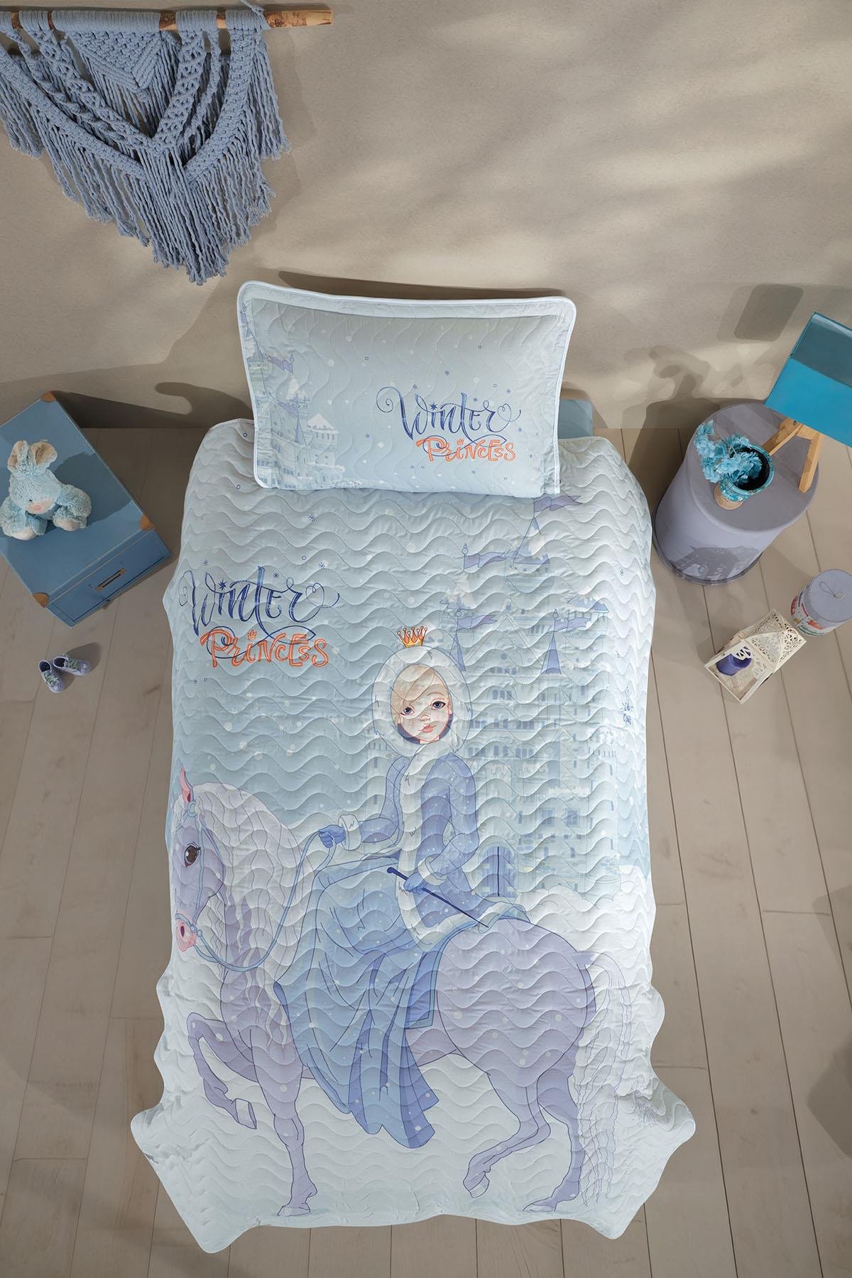 Clasy Ranforce %100 Pamuk Tek Kişilik Yatak Örtüsü Seti Winter Princess V1 Turkuaz