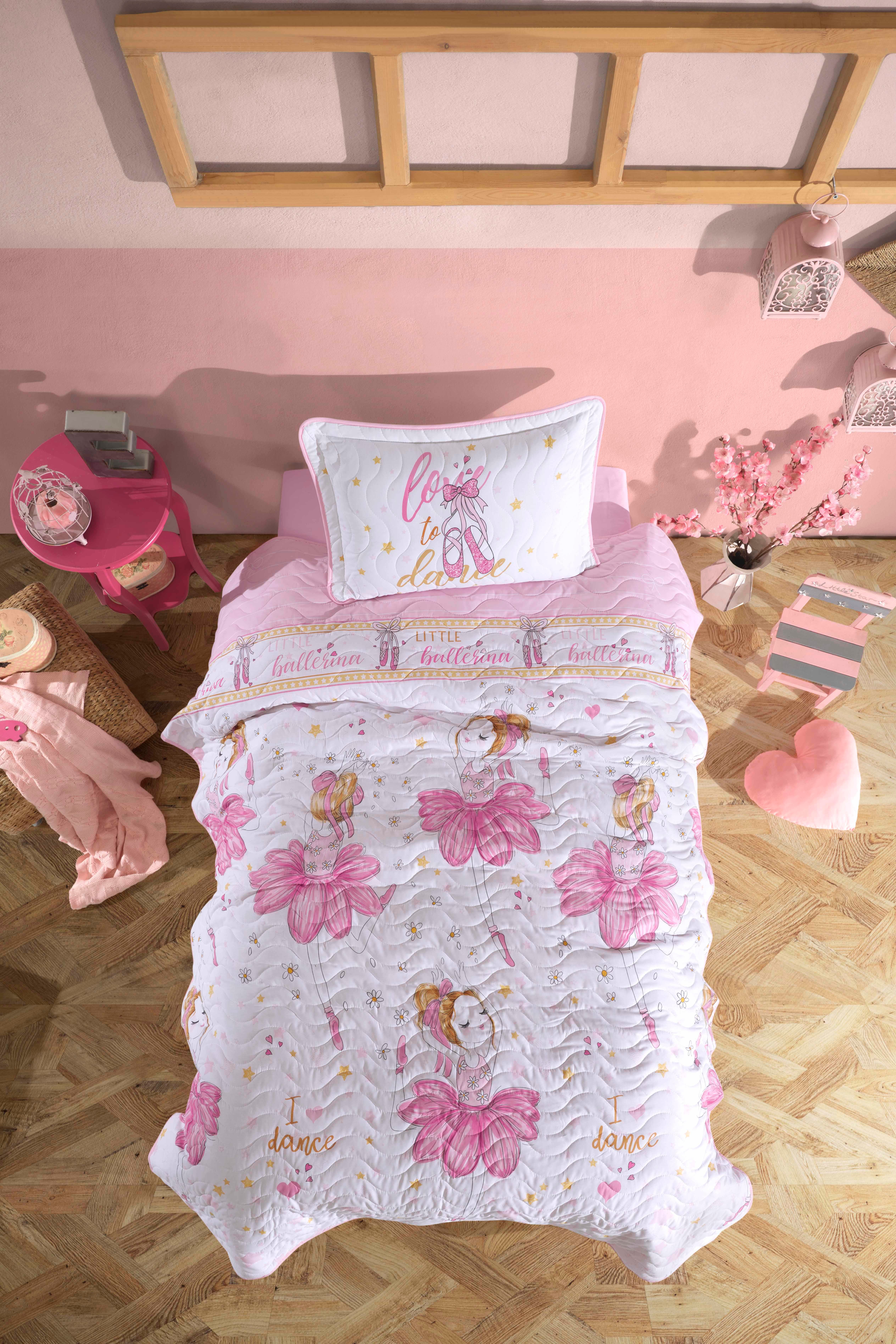 Clasy Ranforce %100 Pamuk Tek Kişilik Yatak Örtüsü Seti Ballerina V1 Pembe