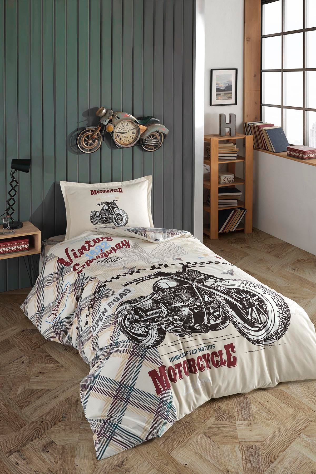 Nordqueen Ranforce %100 Pamuk Tek Kişilik Nevresim Seti Speedway V1 Bej