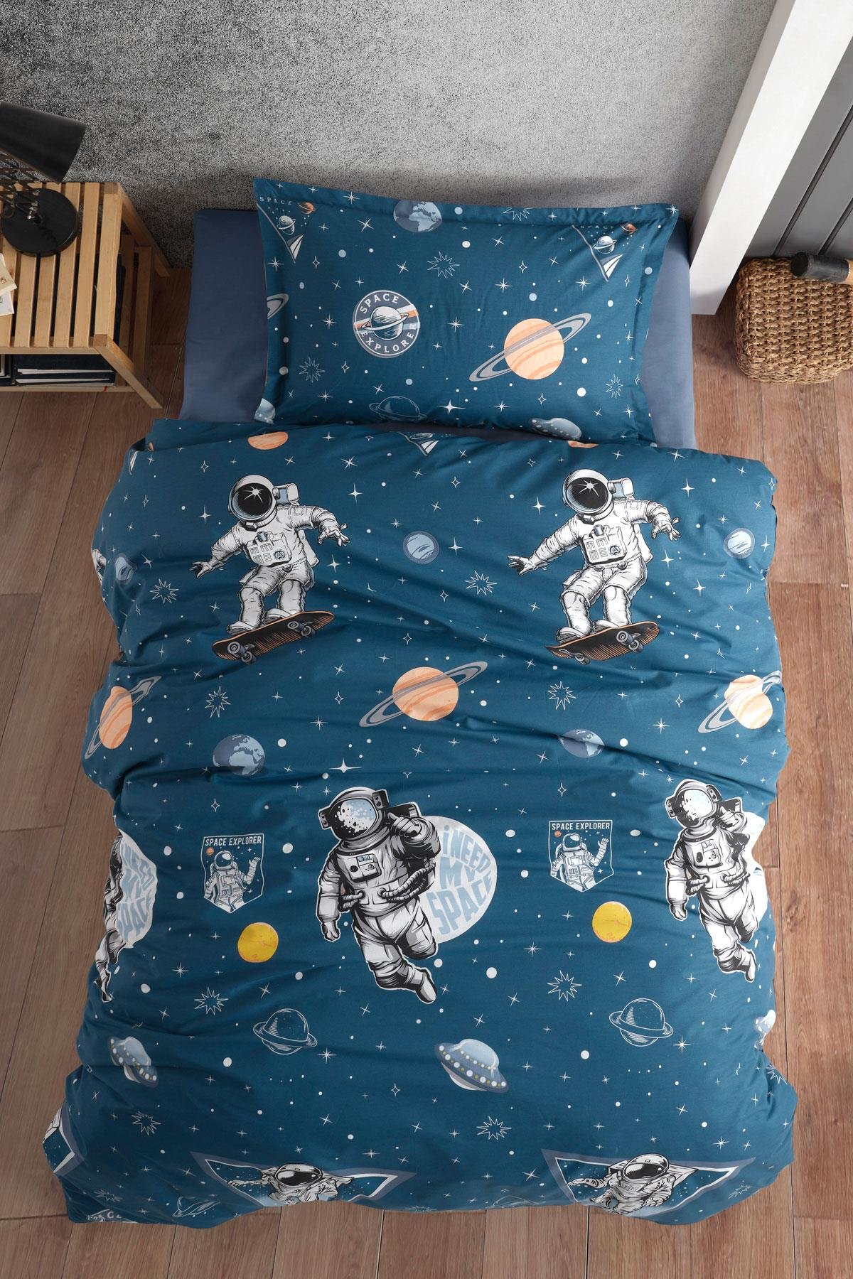 Nordqueen Ranforce %100 Pamuk Tek Kişilik Nevresim Seti Galaxy v1 Lacivert