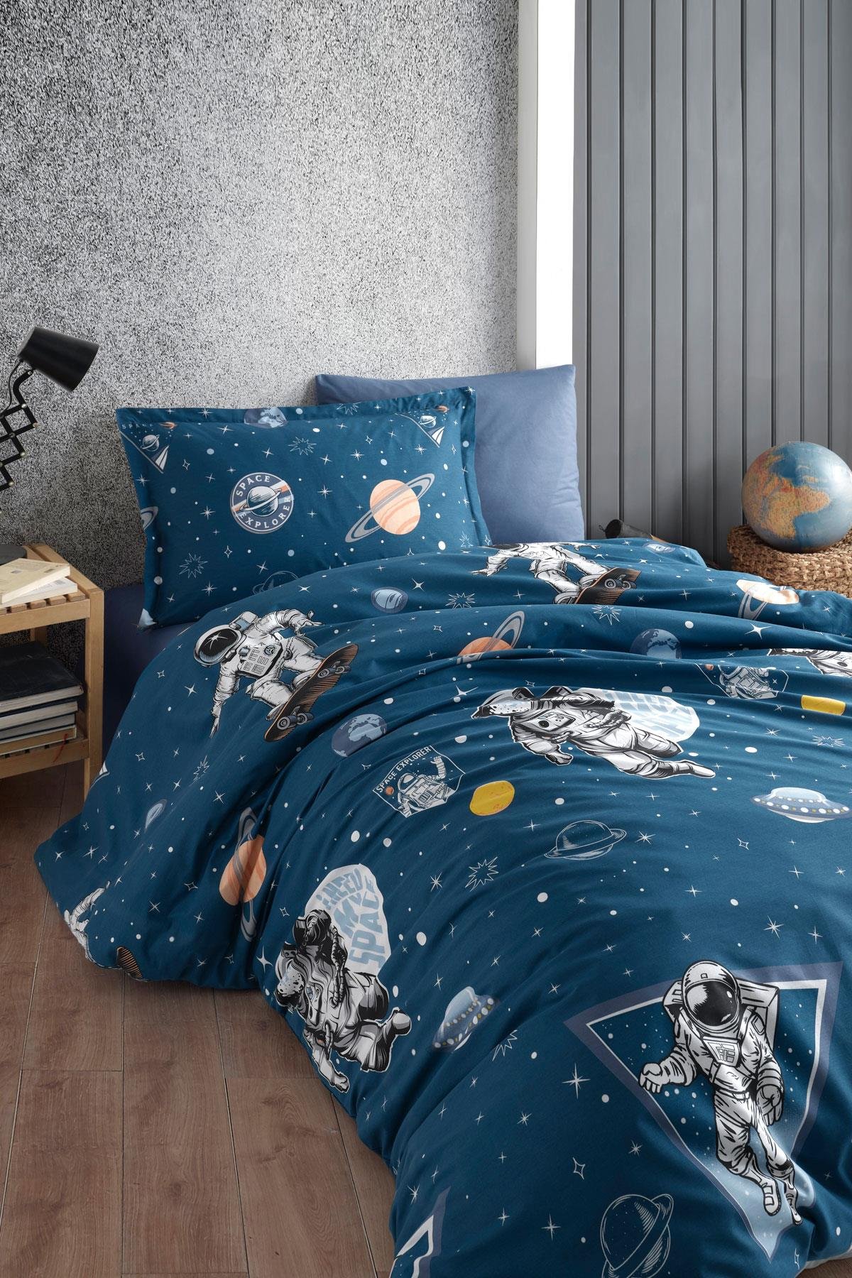 Nordqueen Ranforce %100 Pamuk Tek Kişilik Nevresim Seti Galaxy v1 Lacivert