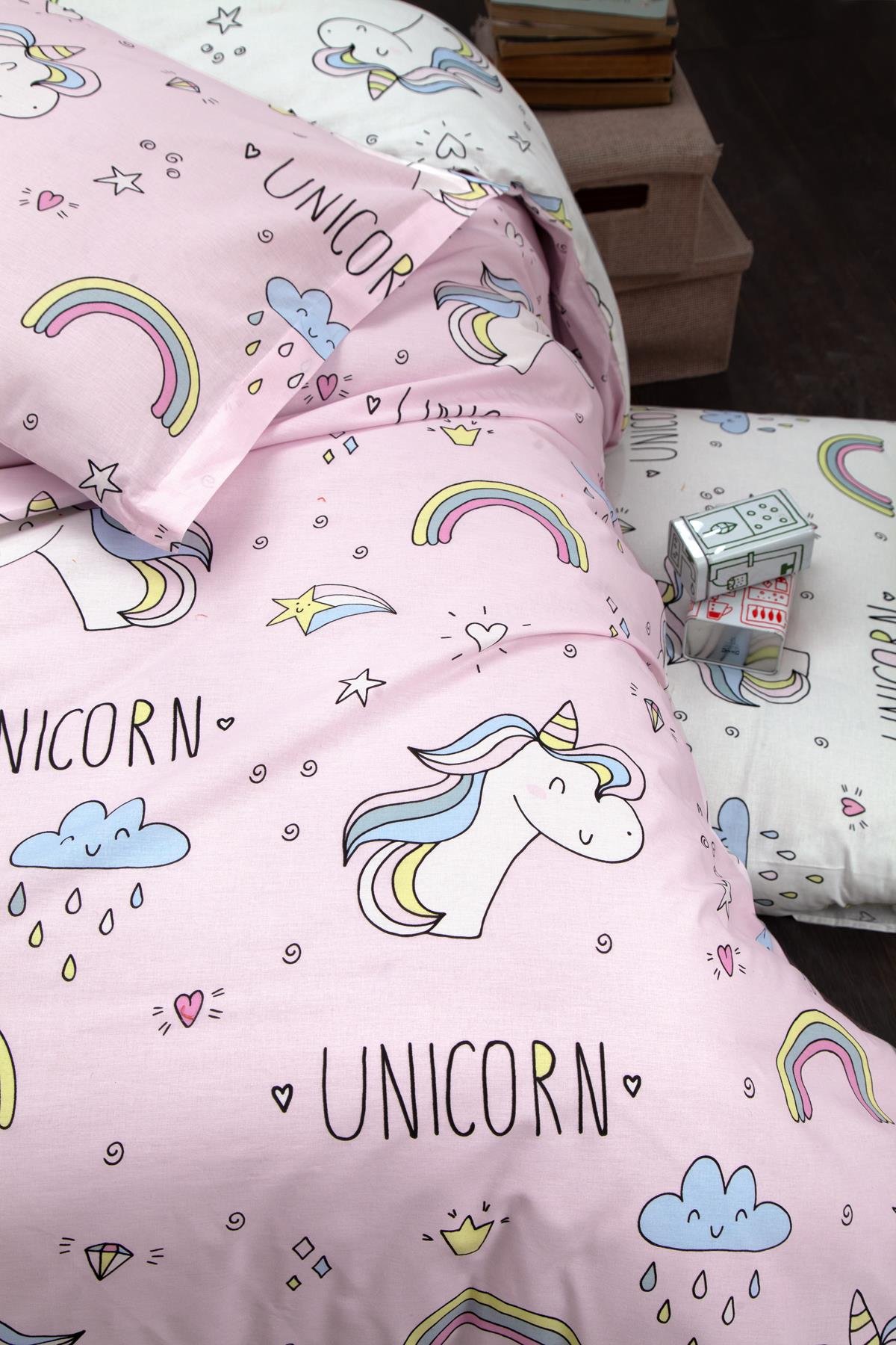 Nordqueen Ranforce %100 Pamuk Tek Kişilik Nevresim Seti Unicorn v1 Pembe