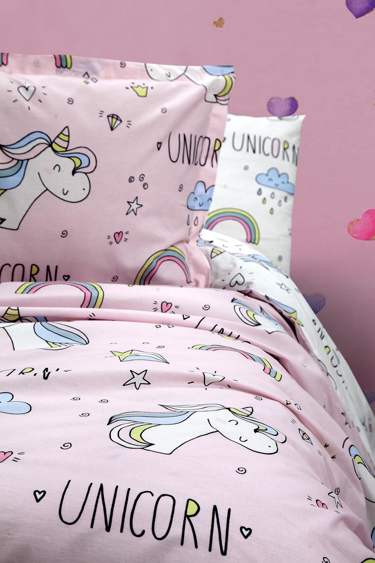 Nordqueen Ranforce %100 Pamuk Tek Kişilik Nevresim Seti Unicorn v1 Pembe