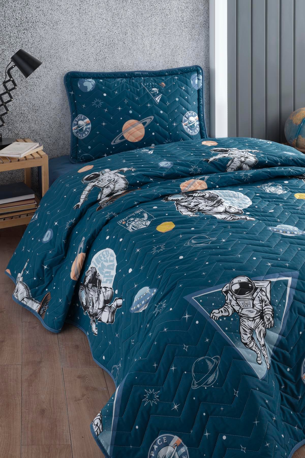 Nordqueen Ranforce  %100 Pamuk Tek Kişilik Yatak Örtüsü Seti Galaxy v1 Lacivert