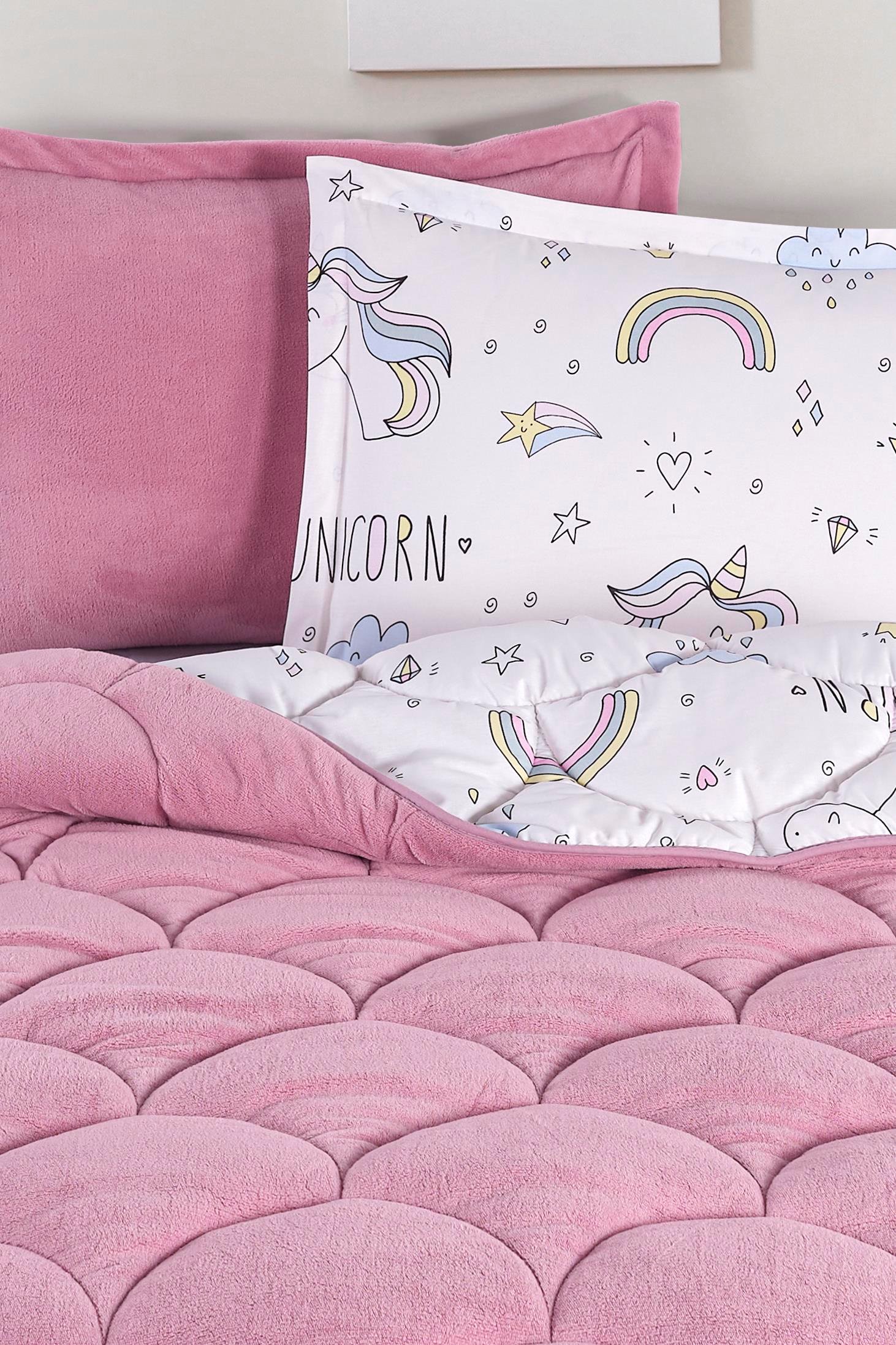 Nordqueen Wellsoft Tek Kişilik Uyku Seti Çift Taraflı Unicorn Beyaz