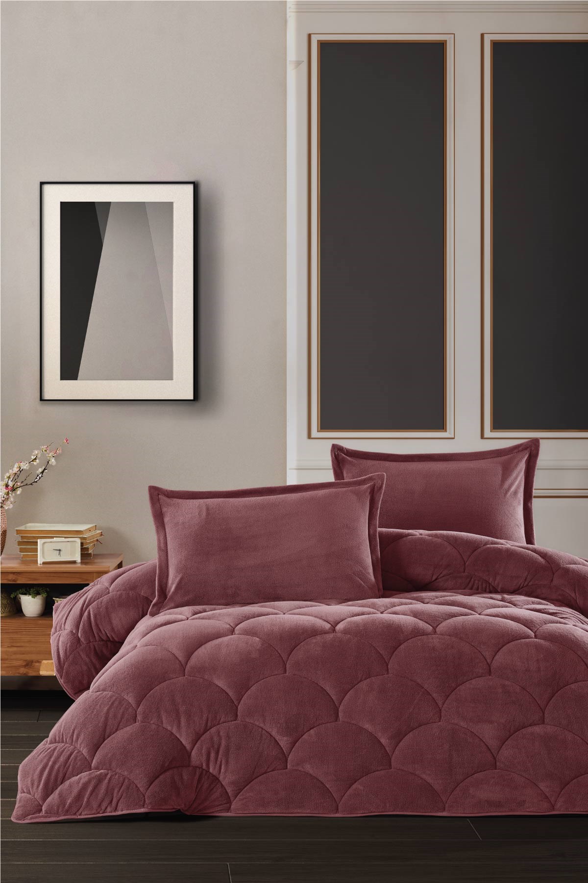 Wellsoft Yorgan Çift Kişilik Fluffy V9 Koyu Gül Kurusu