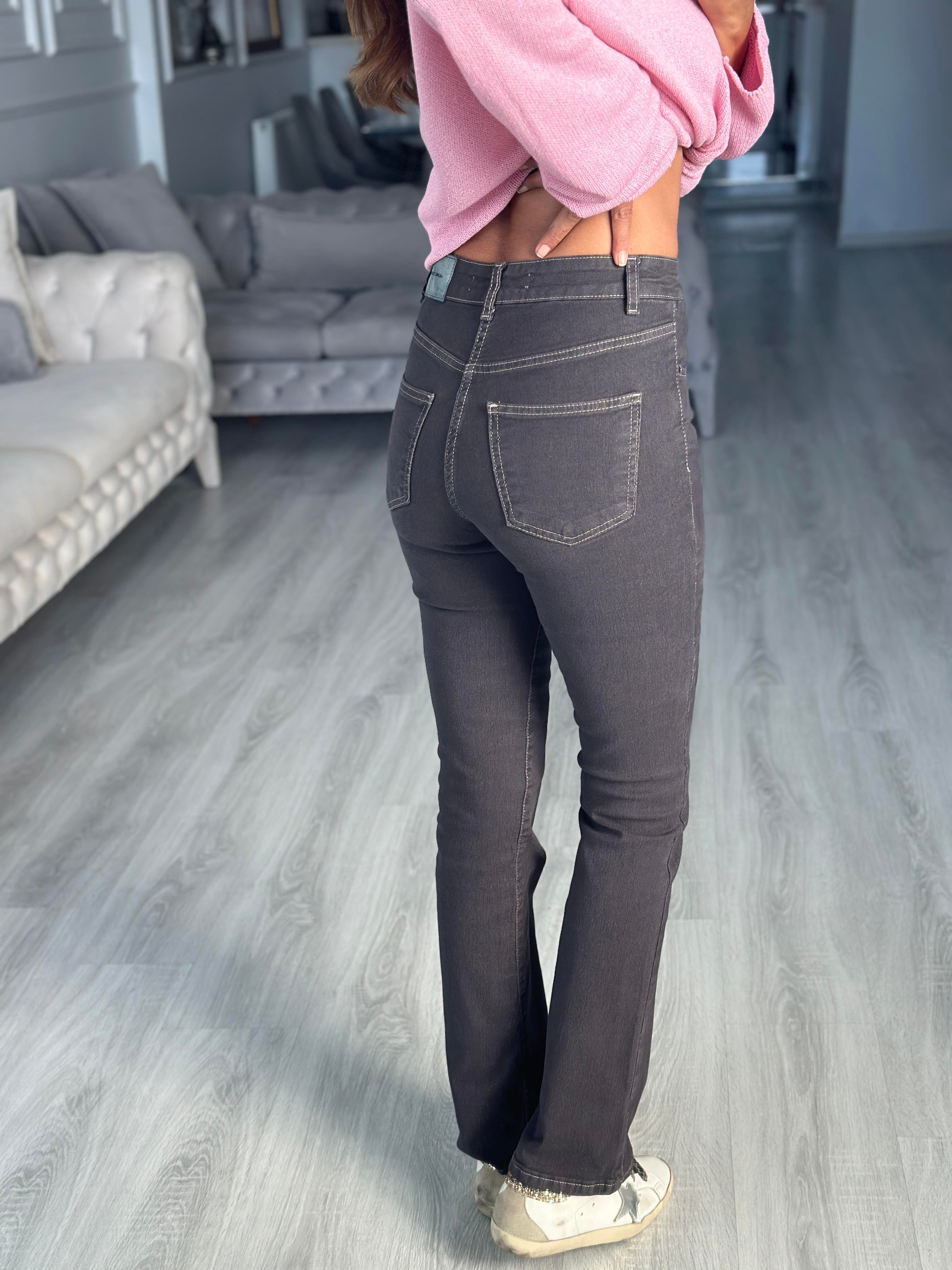 Antrasit Bootcut Flare Power Likra Kadın Jean Pantolon