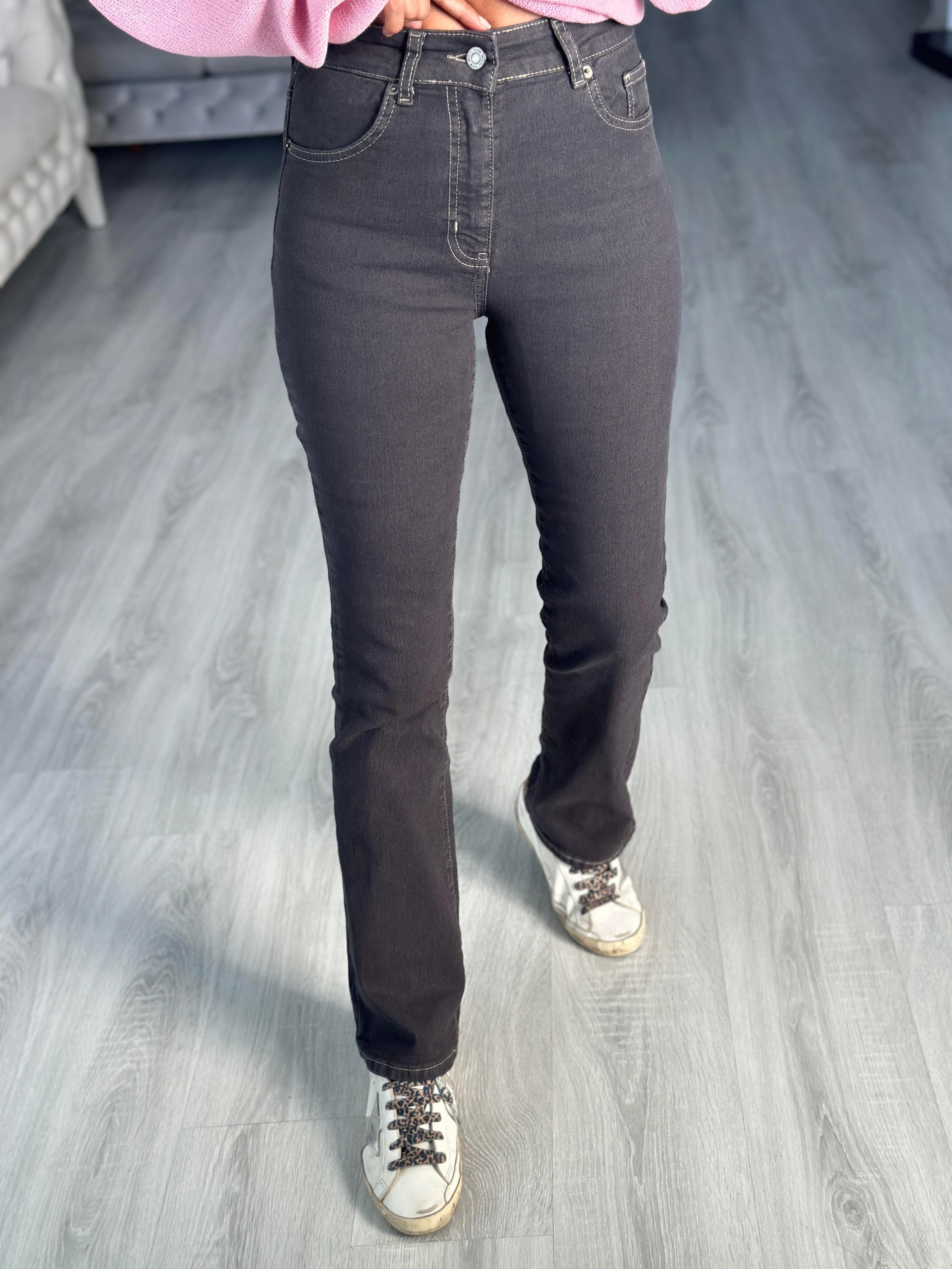 Antrasit Bootcut Flare Power Likra Kadın Jean Pantolon