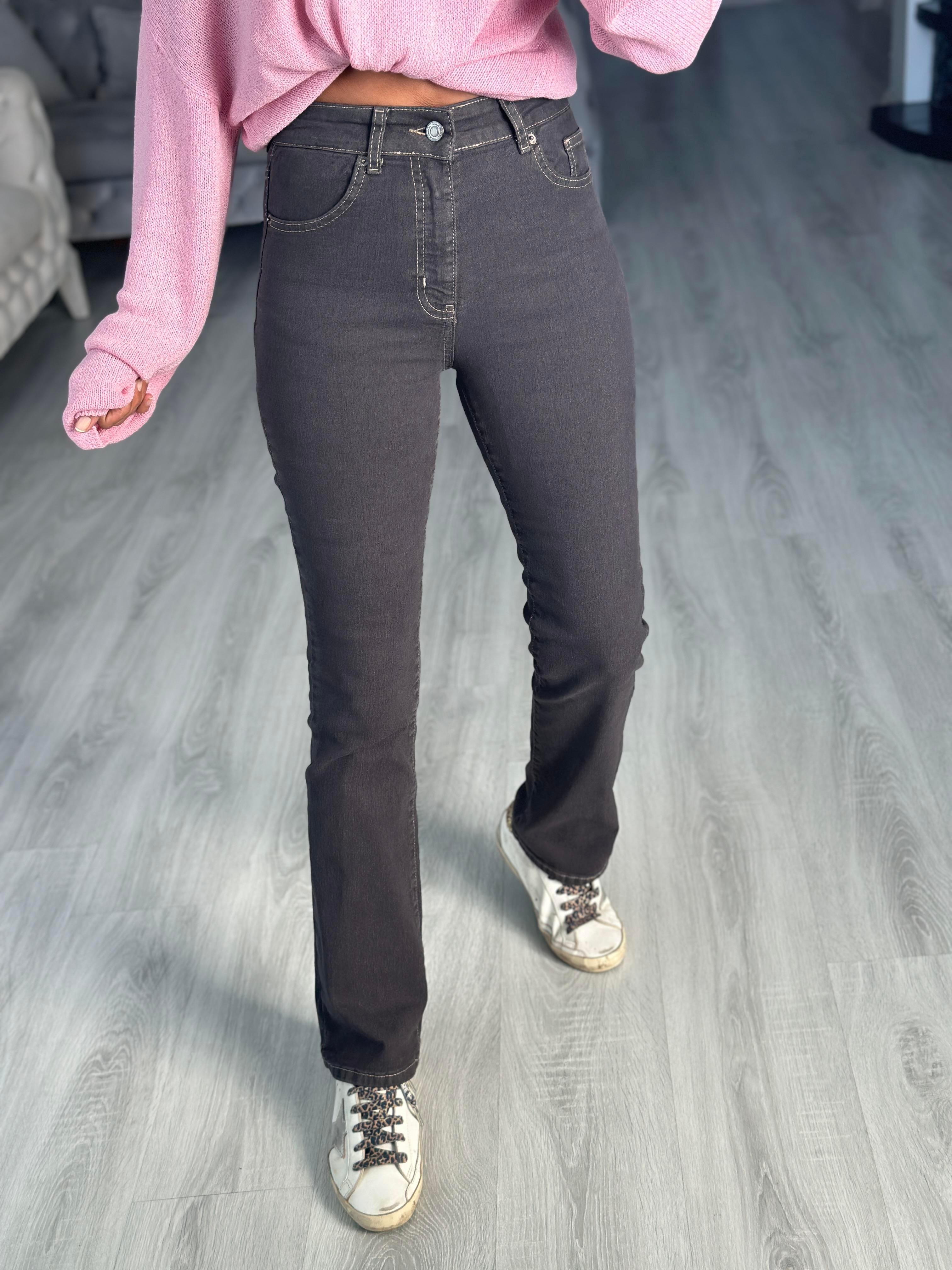 Antrasit Bootcut Flare Power Likra Kadın Jean Pantolon