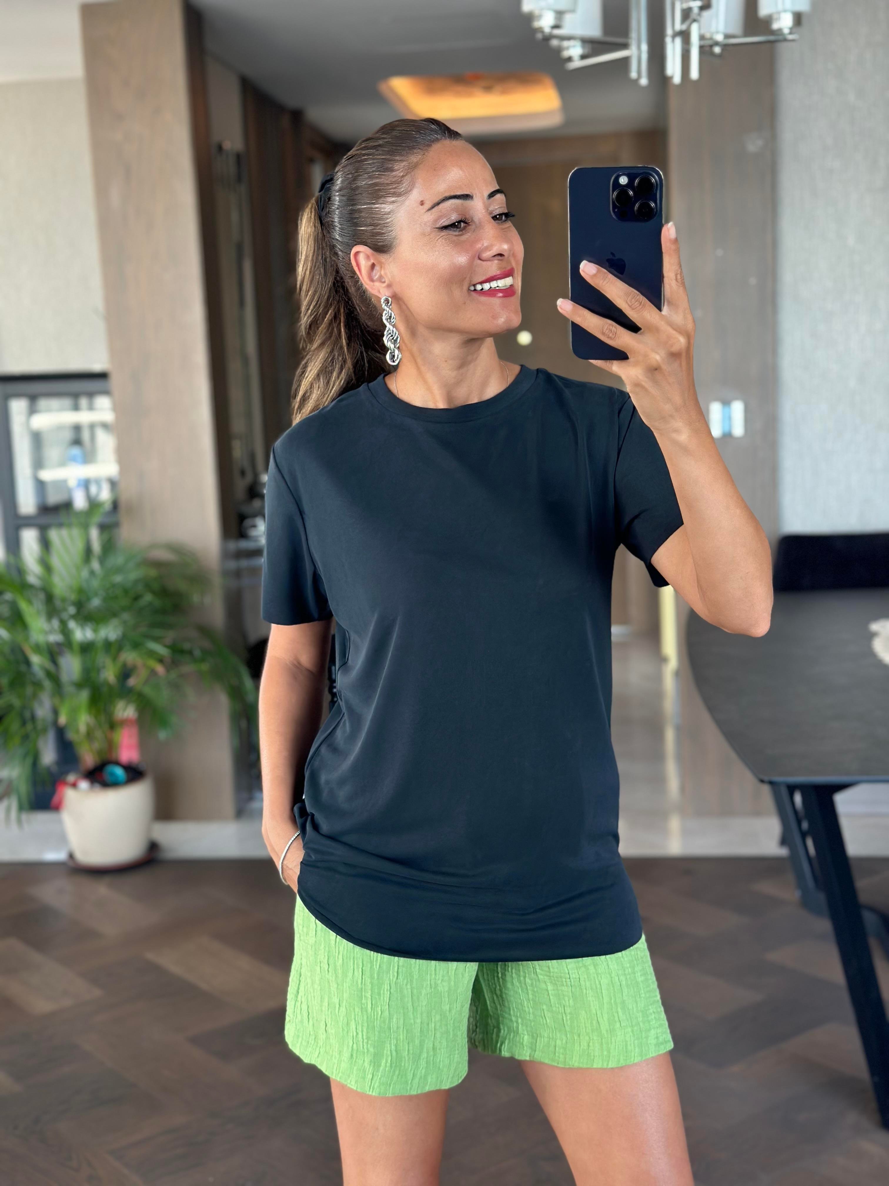 Antrasit Oysh Bisiklet Yaka Modal Kadın T-Shirt