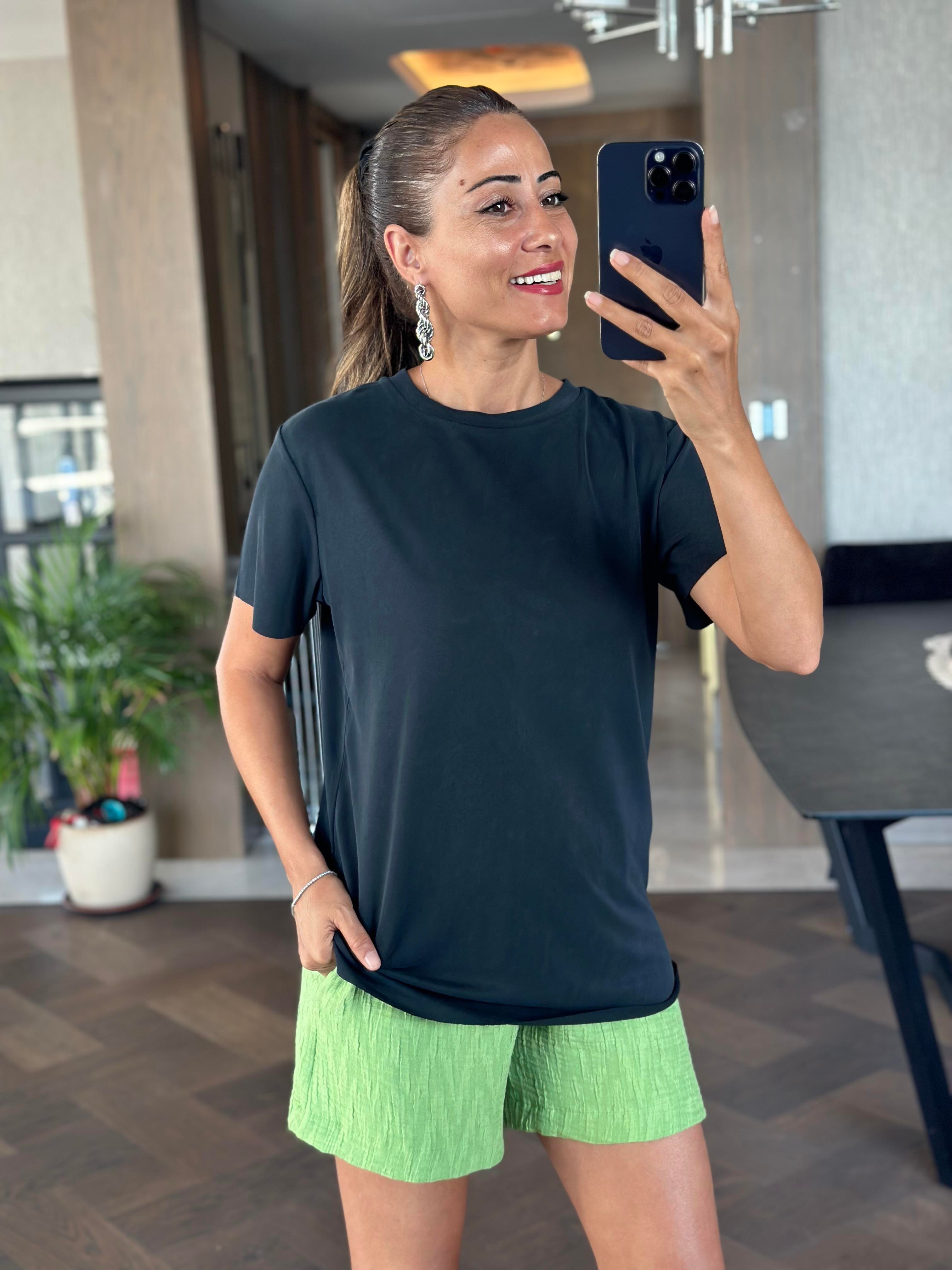 Antrasit Oysh Bisiklet Yaka Modal Kadın T-Shirt