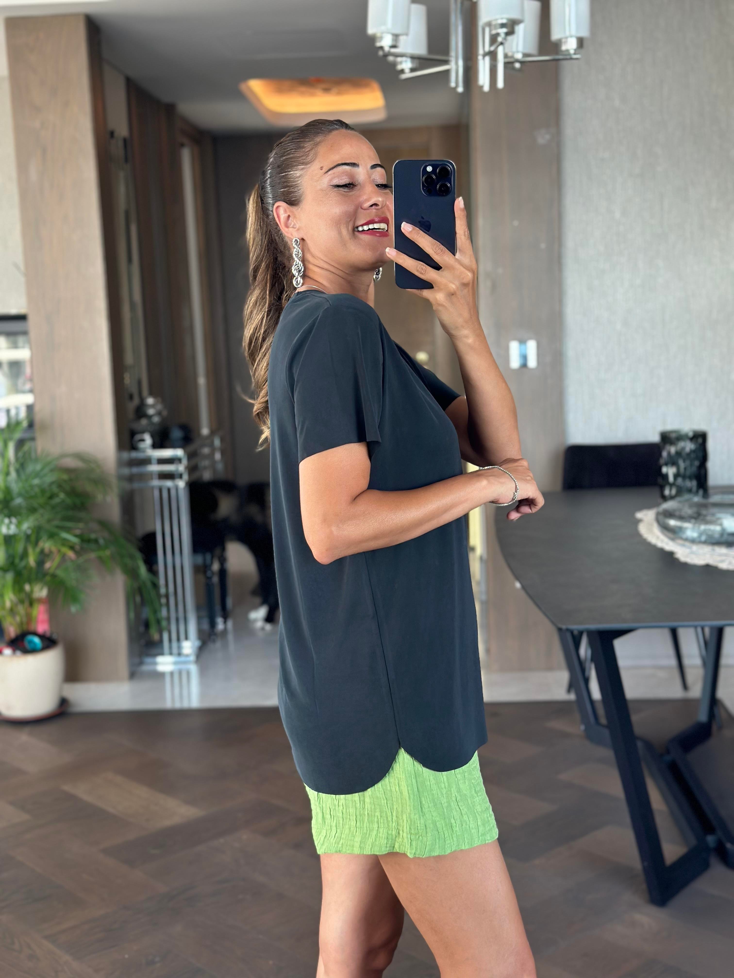 Antrasit Oysh Bisiklet Yaka Modal Kadın T-Shirt