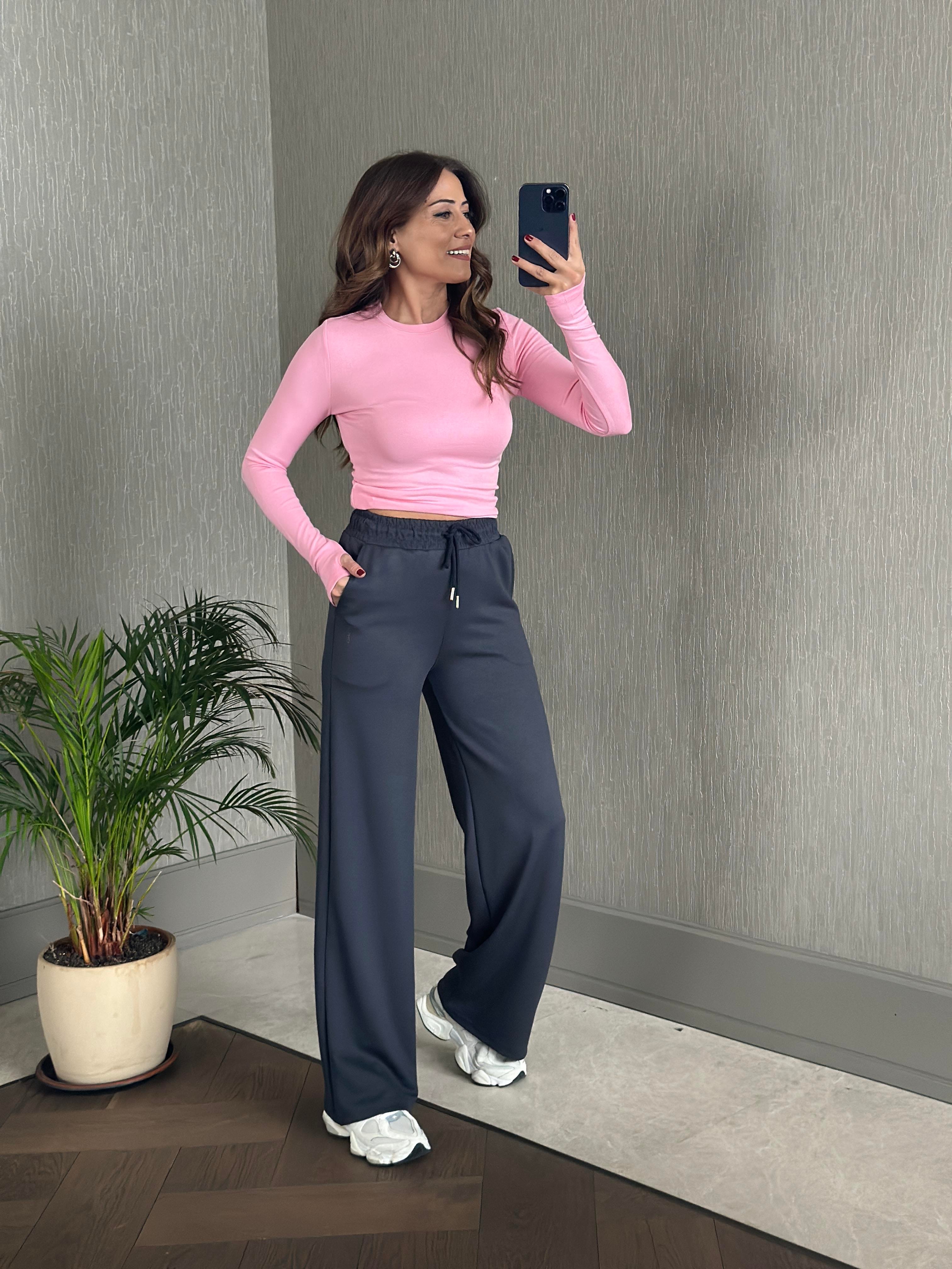 Antrasit Oysh Model Bol Paça Cepli Kadın Modal Eşofman Altı