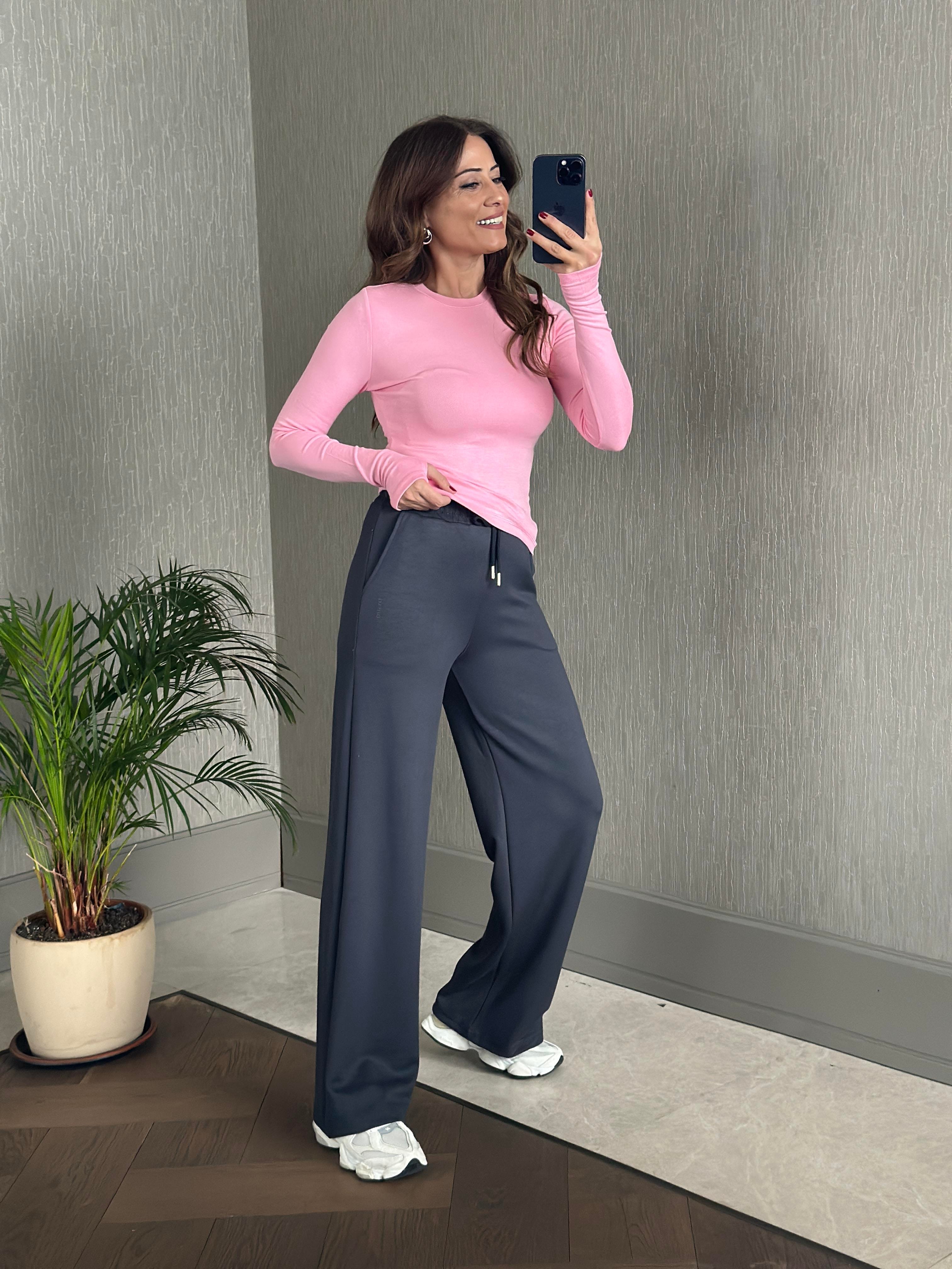 Antrasit Oysh Model Bol Paça Cepli Kadın Modal Eşofman Altı