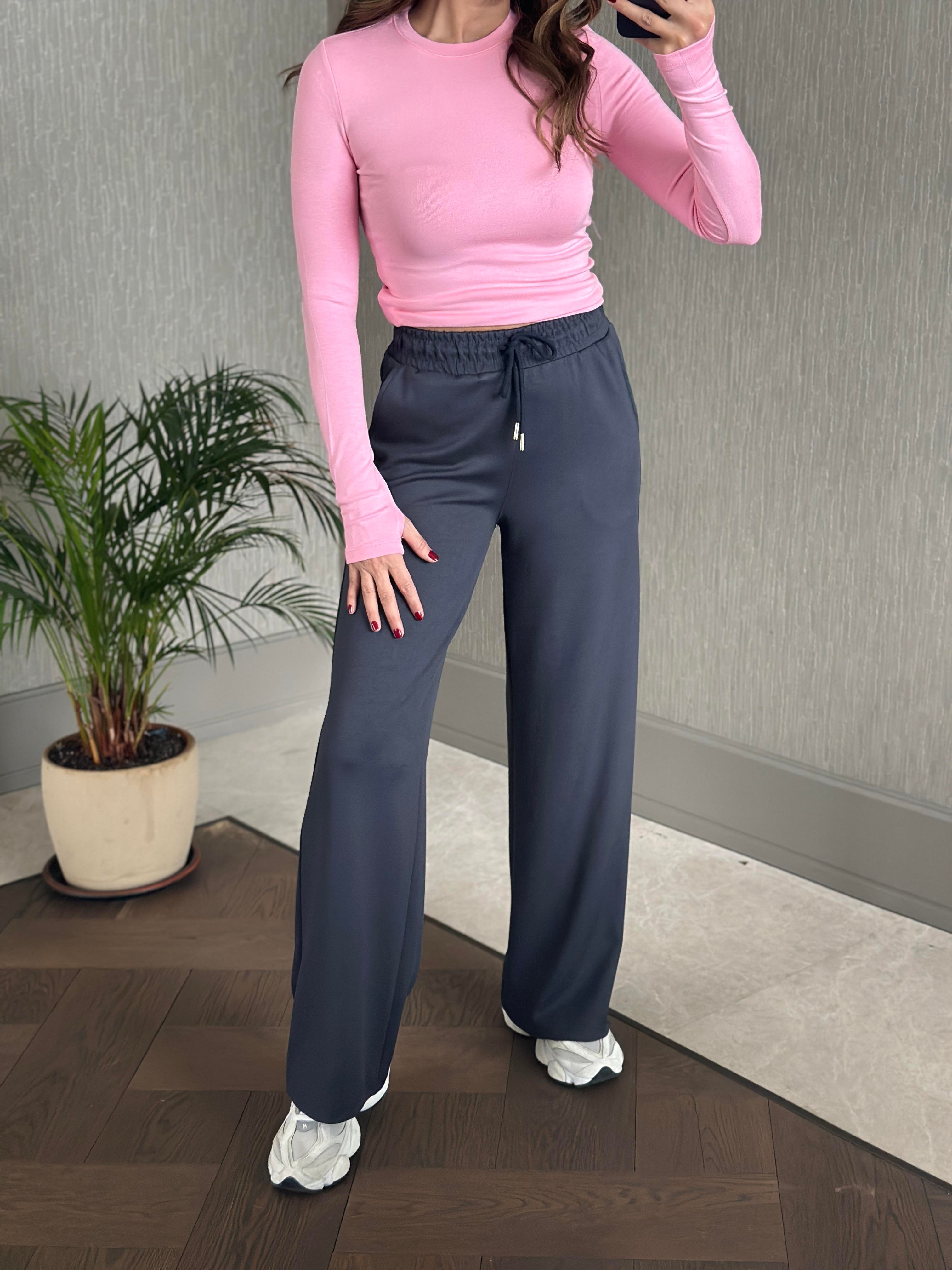 Antrasit Oysh Model Bol Paça Cepli Kadın Modal Eşofman Altı