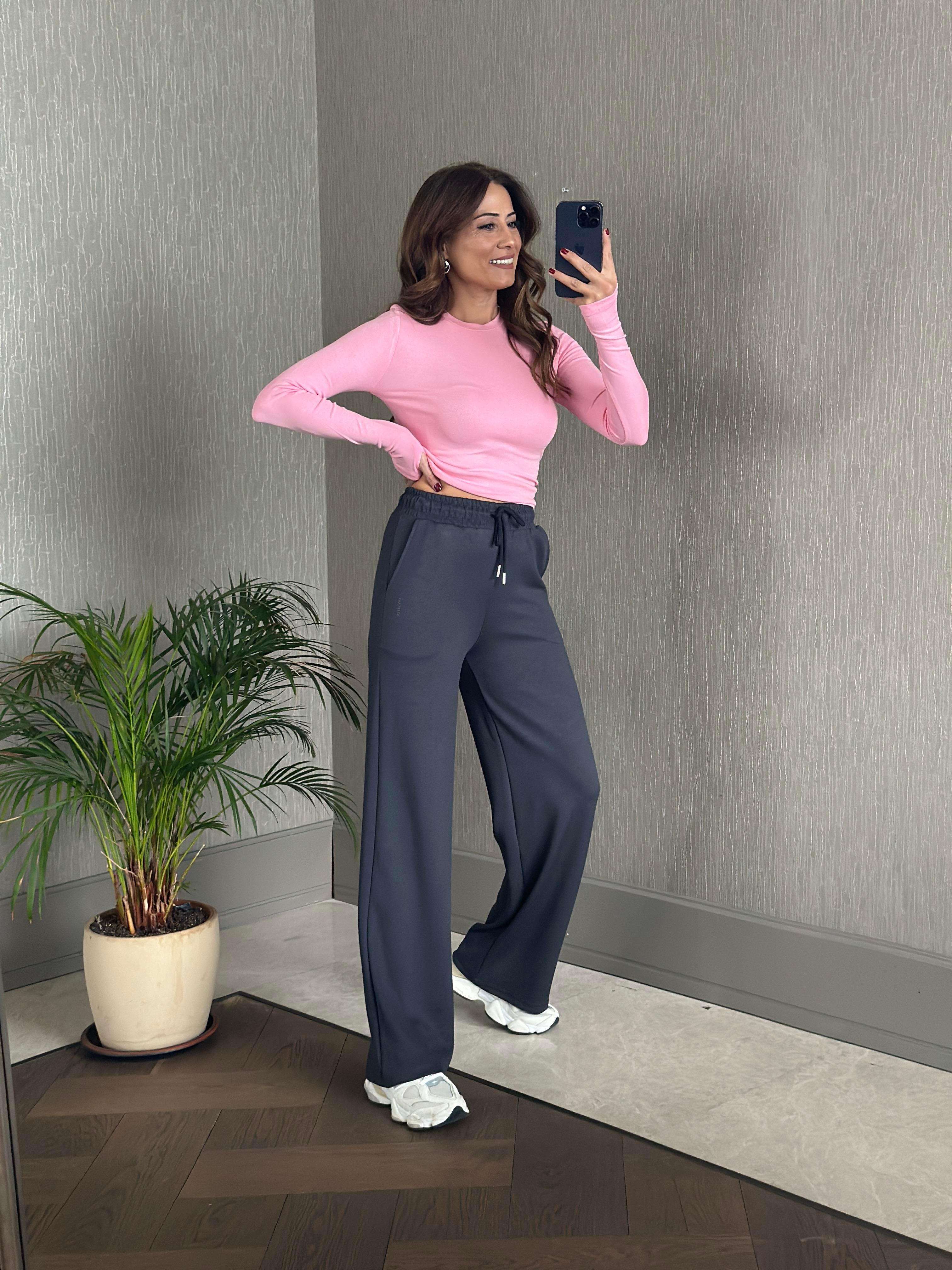 Antrasit Oysh Model Bol Paça Cepli Kadın Modal Eşofman Altı