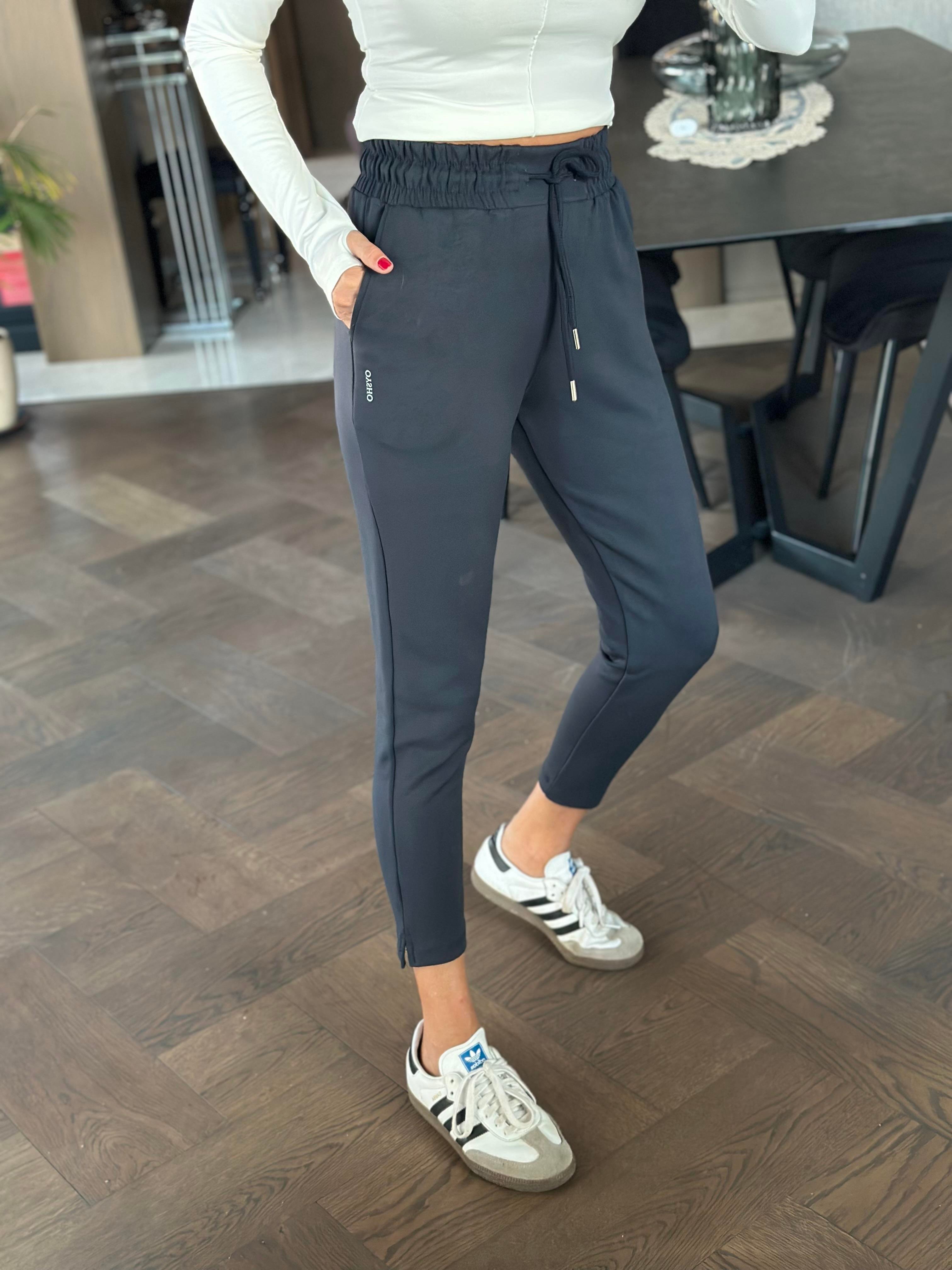 Antrasit Oysh Paçaları Minik Yırtmaçlı Cepli Kadın Eşofman Altı