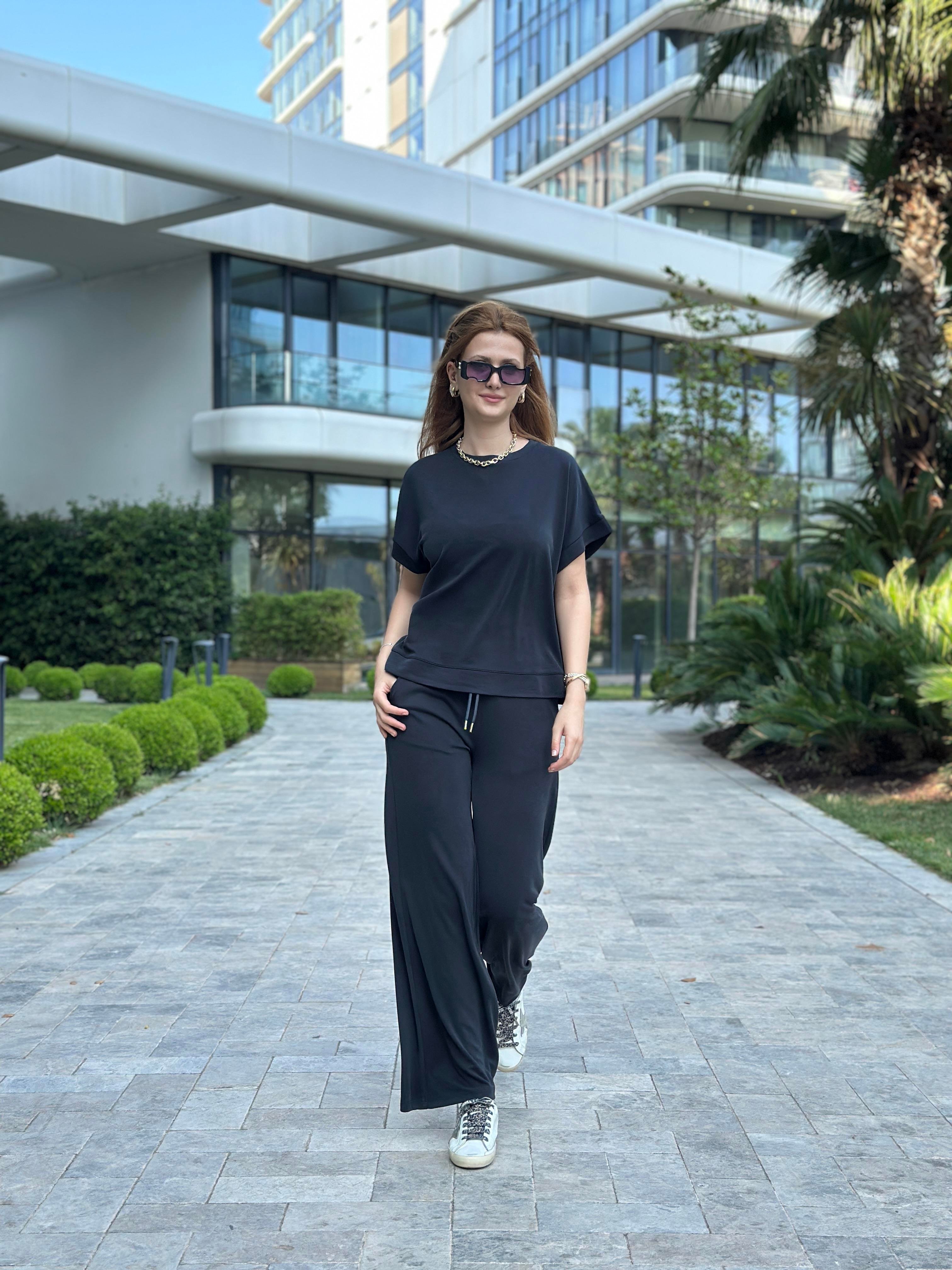 Antrasit Pike Modal T-Shirt Pantolon Kadın İkili Takım