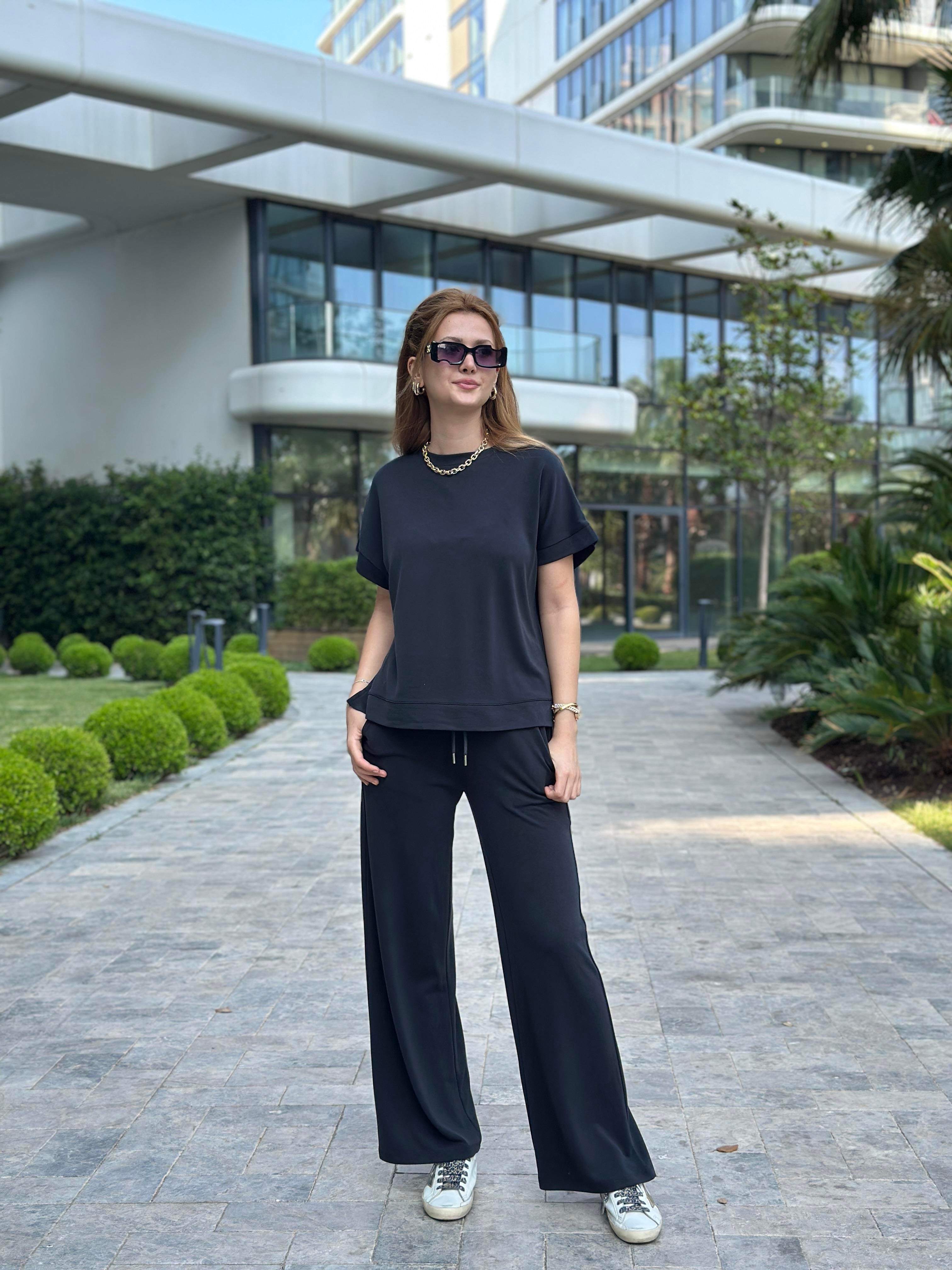 Antrasit Pike Modal T-Shirt Pantolon Kadın İkili Takım