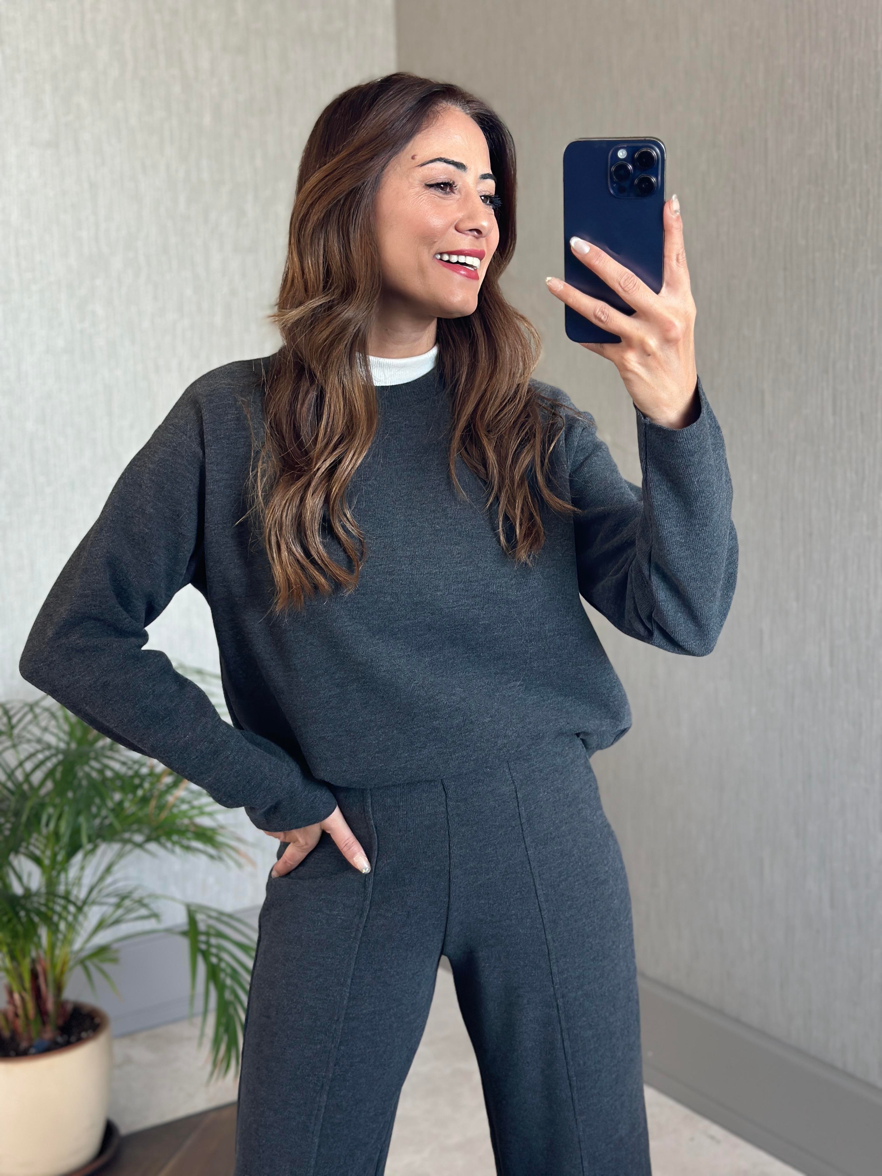 Antrasit Selanik Eteği Ve Paçası Kesik Sweatshirt Pantolon Kadın Alt Üst Takım