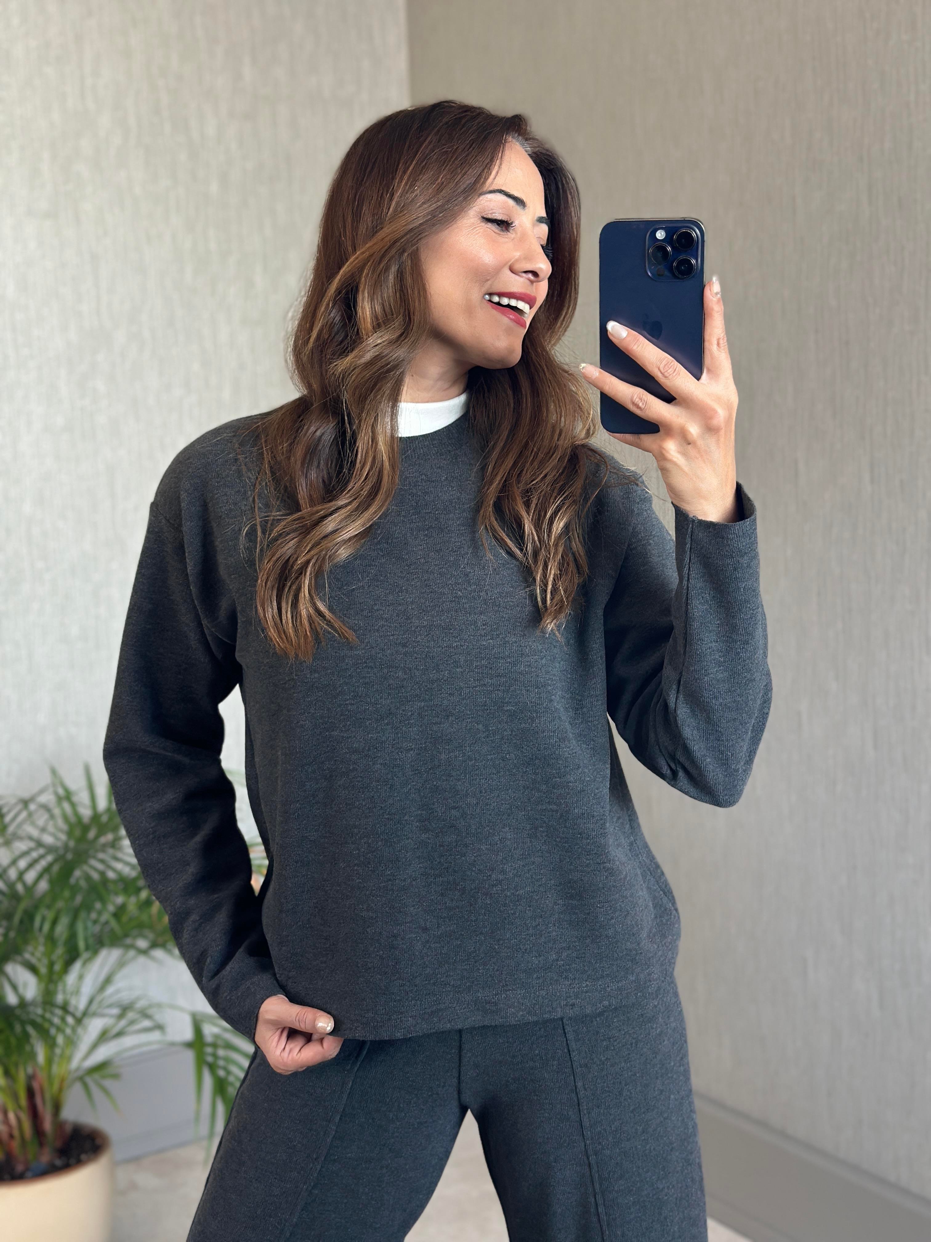 Antrasit Selanik Eteği Ve Paçası Kesik Sweatshirt Pantolon Kadın Alt Üst Takım