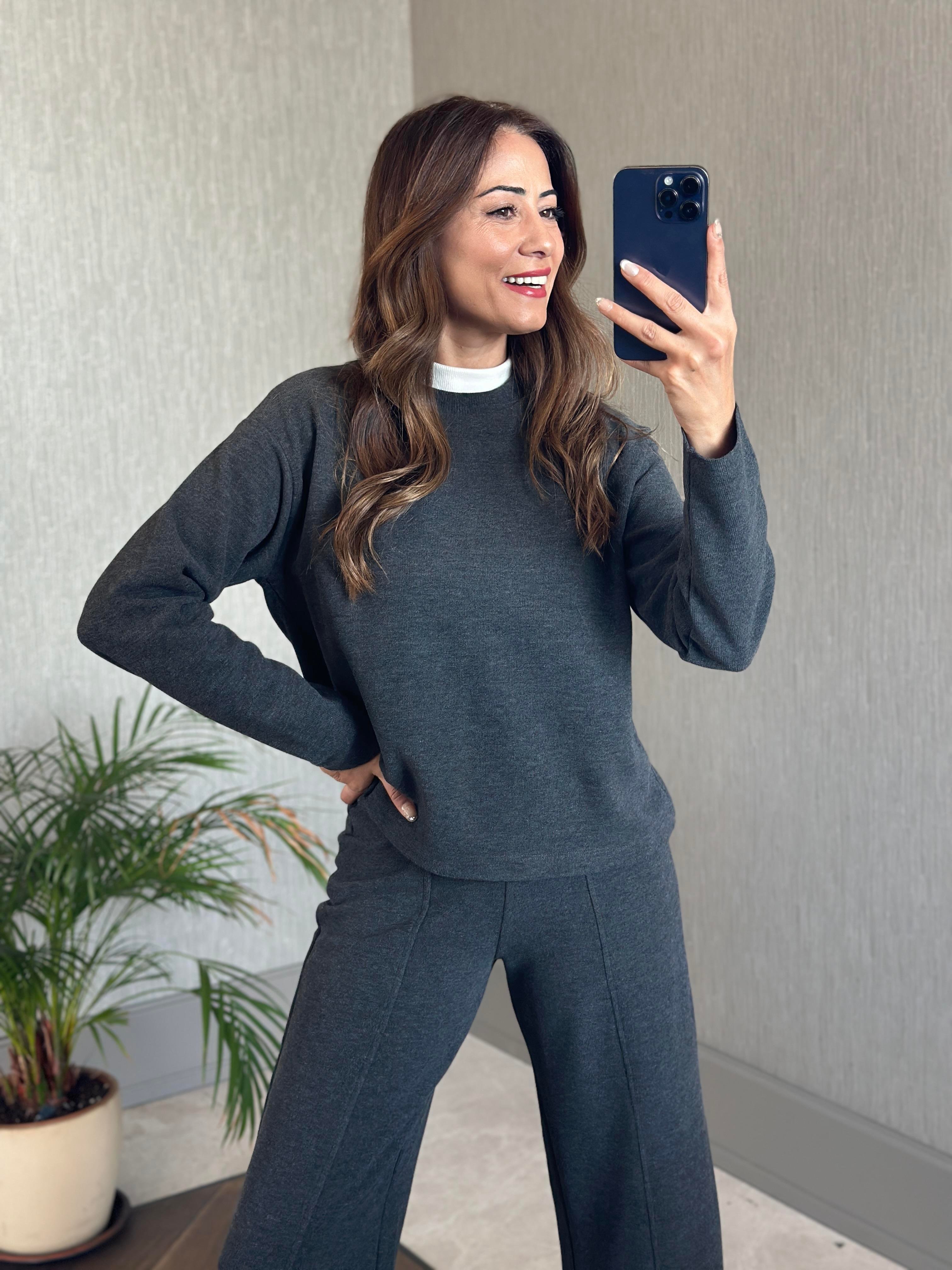 Antrasit Selanik Eteği Ve Paçası Kesik Sweatshirt Pantolon Kadın Alt Üst Takım