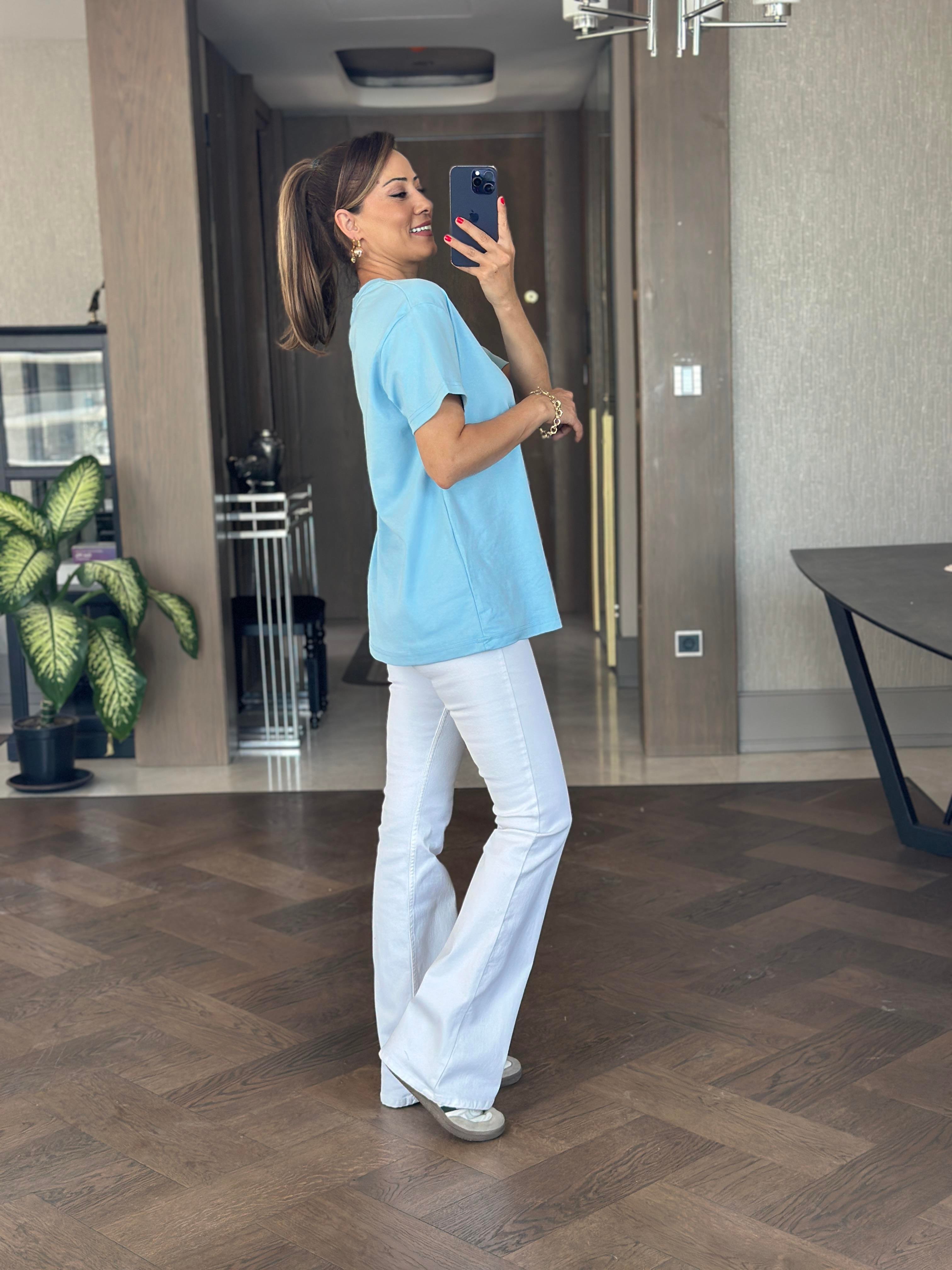 Bebe Mavi Prd Üçgen Logolu Bisiklet Yaka Kadın T-Shirt