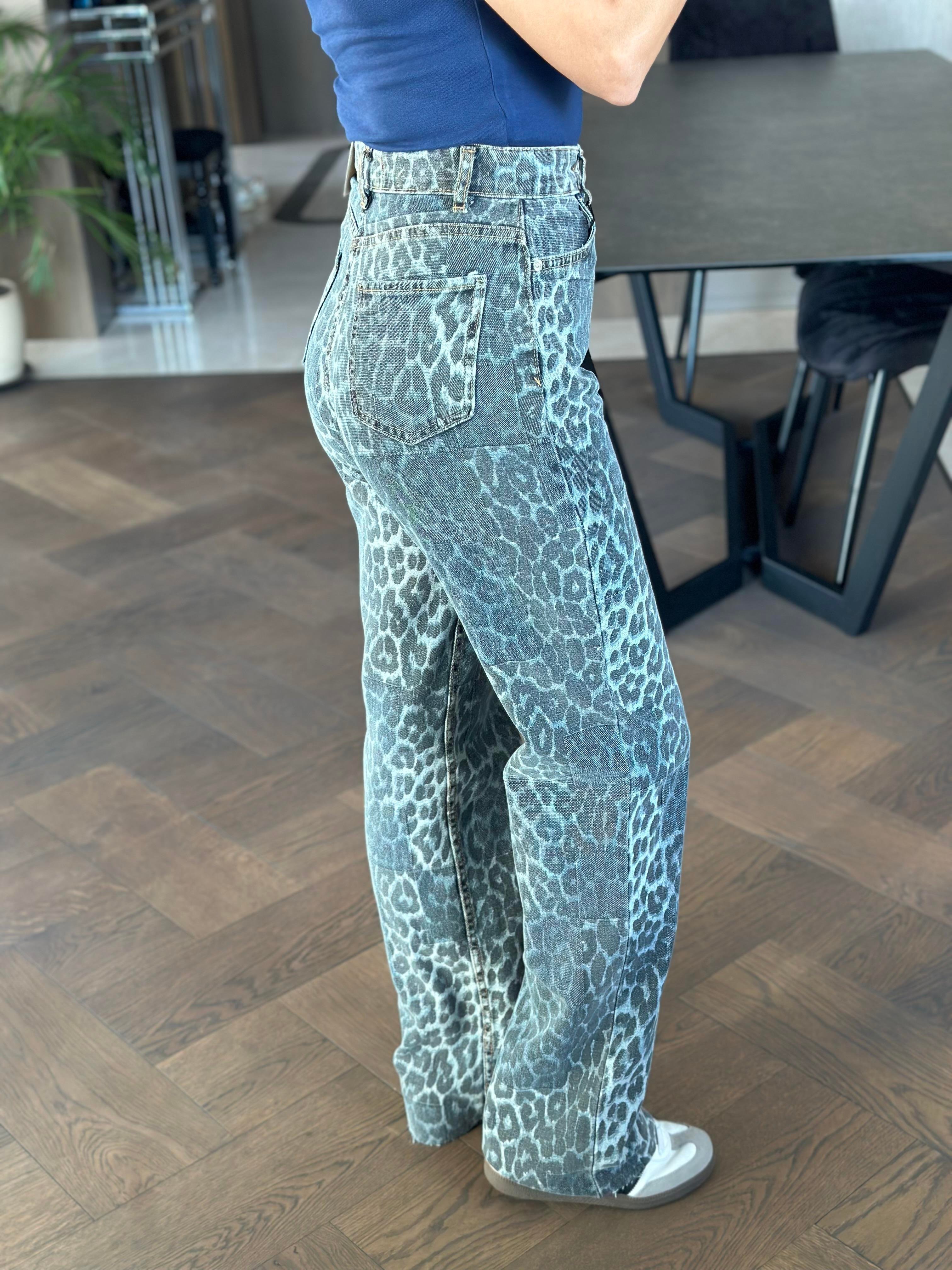Bebe Mavi Yamalı Leopar Desen Orjinal Marka Straight Kadın Jean Pantolon