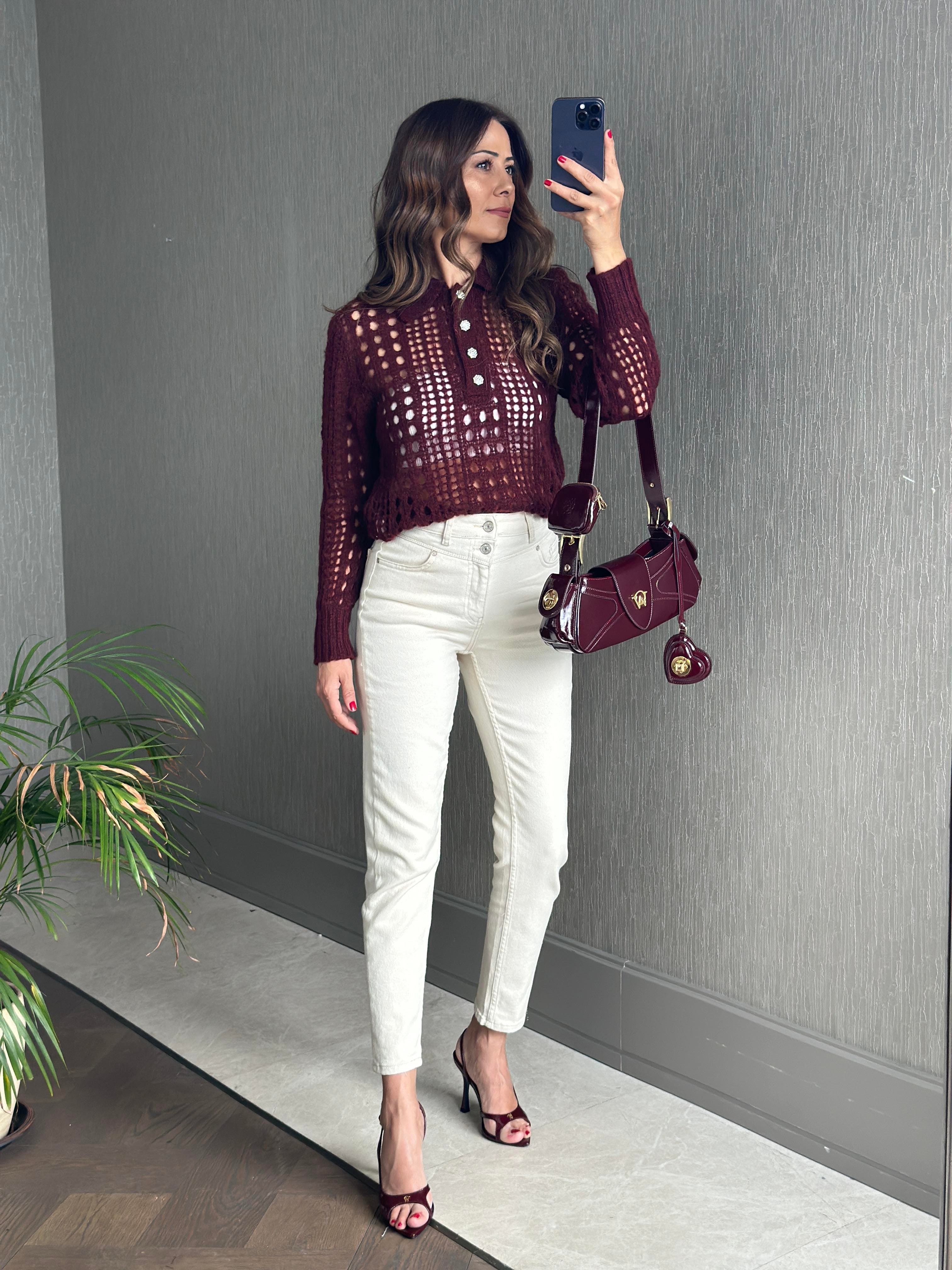 Bej Karol Naturel İki Düğmeli Mom Fit Kadın Jean Pantolon