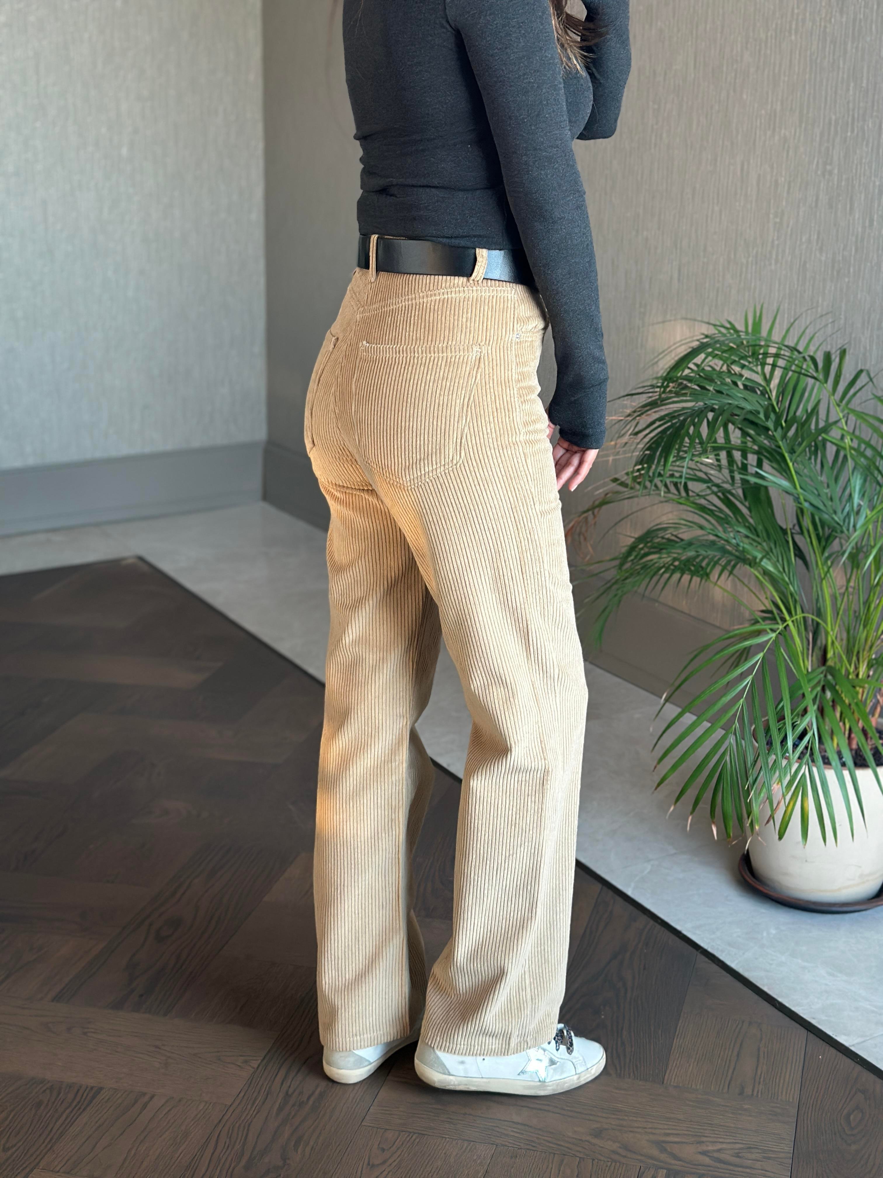 Bej Marka Model Straight Fitilli Kadın Kadife Pantolon