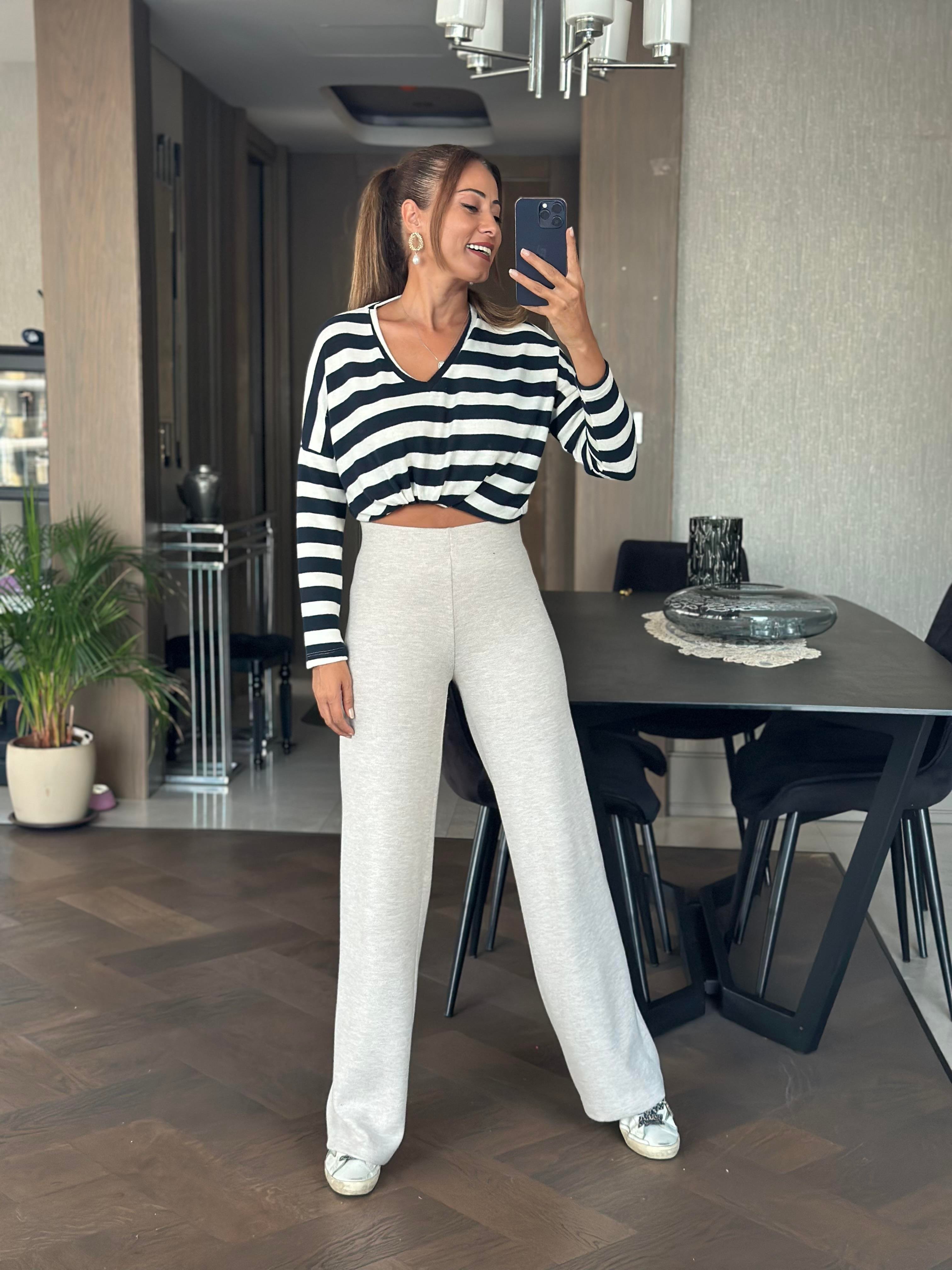 Bej Yumoş Beli Lastikli Bol Paça Kadın Pantolon
