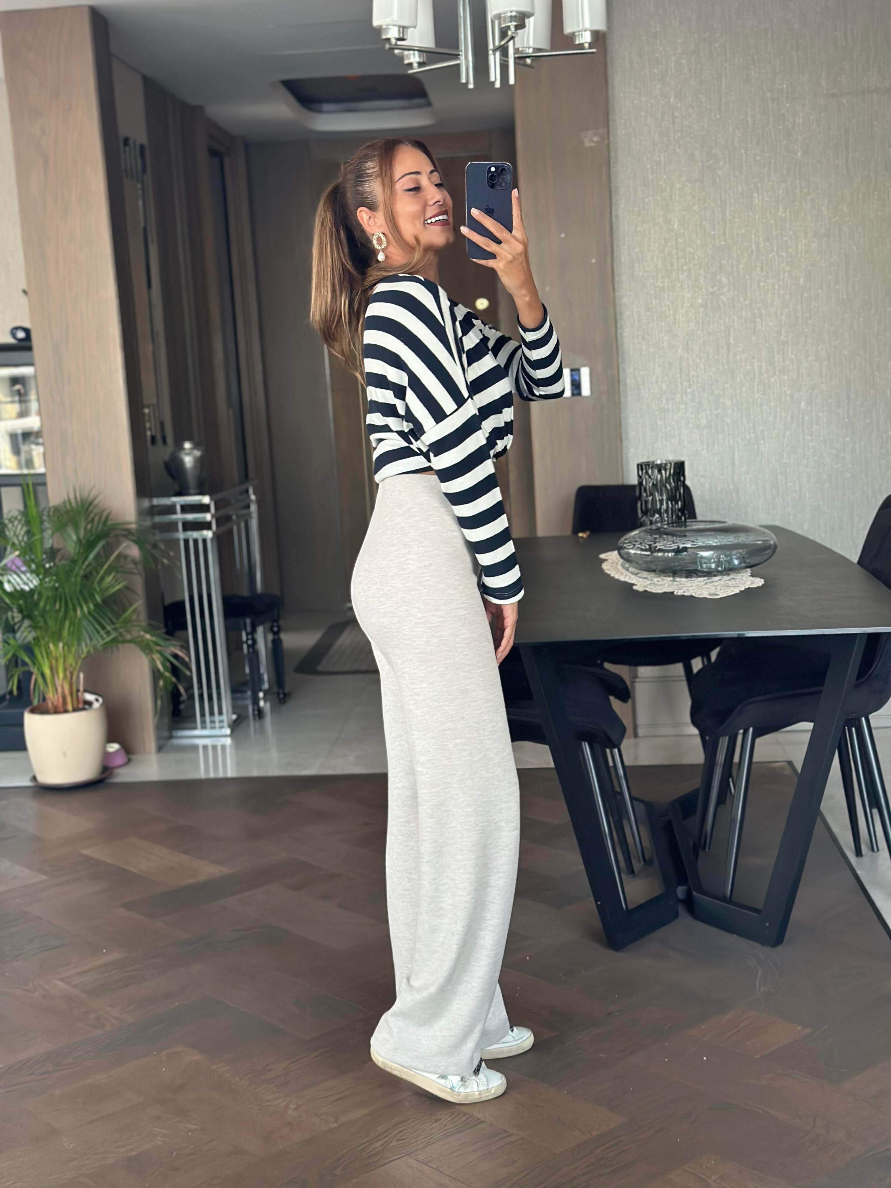 Bej Yumoş Beli Lastikli Bol Paça Kadın Pantolon