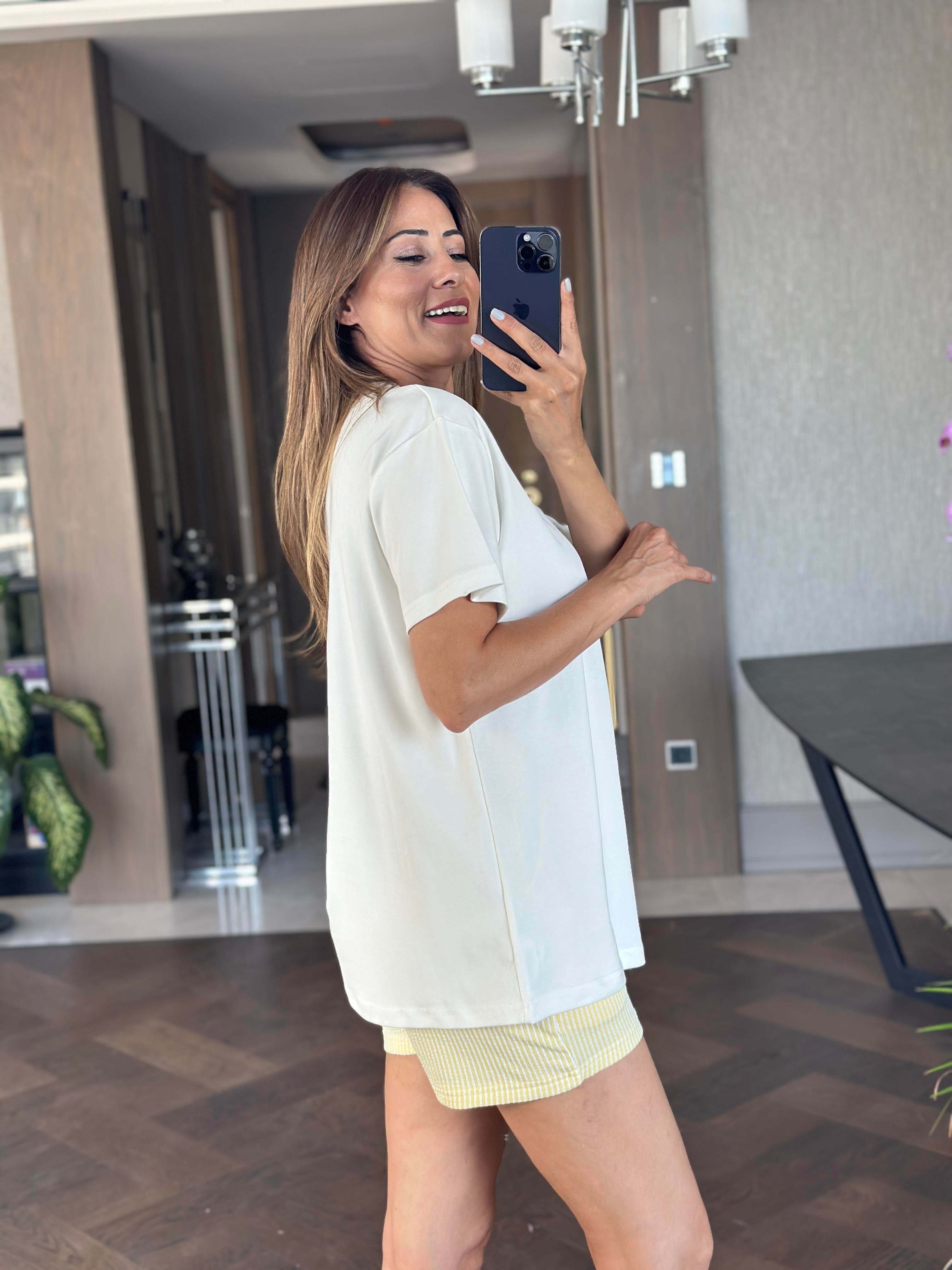 Beyaz Düz Basic Mass Model Kadın T-Shirt