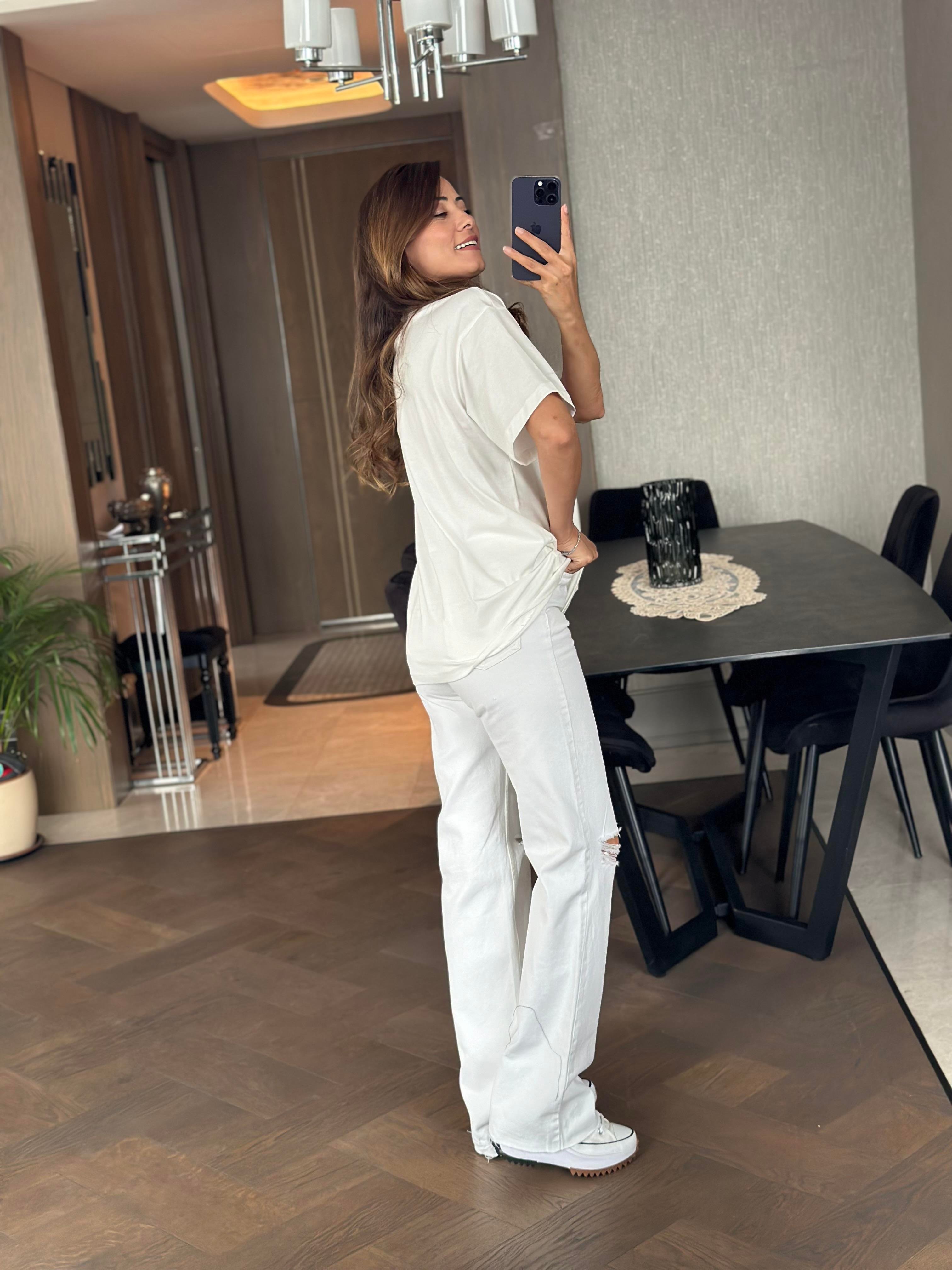 Beyaz Sunday Yazı Baskılı Bisiklet Yaka Oversize T-Shirt