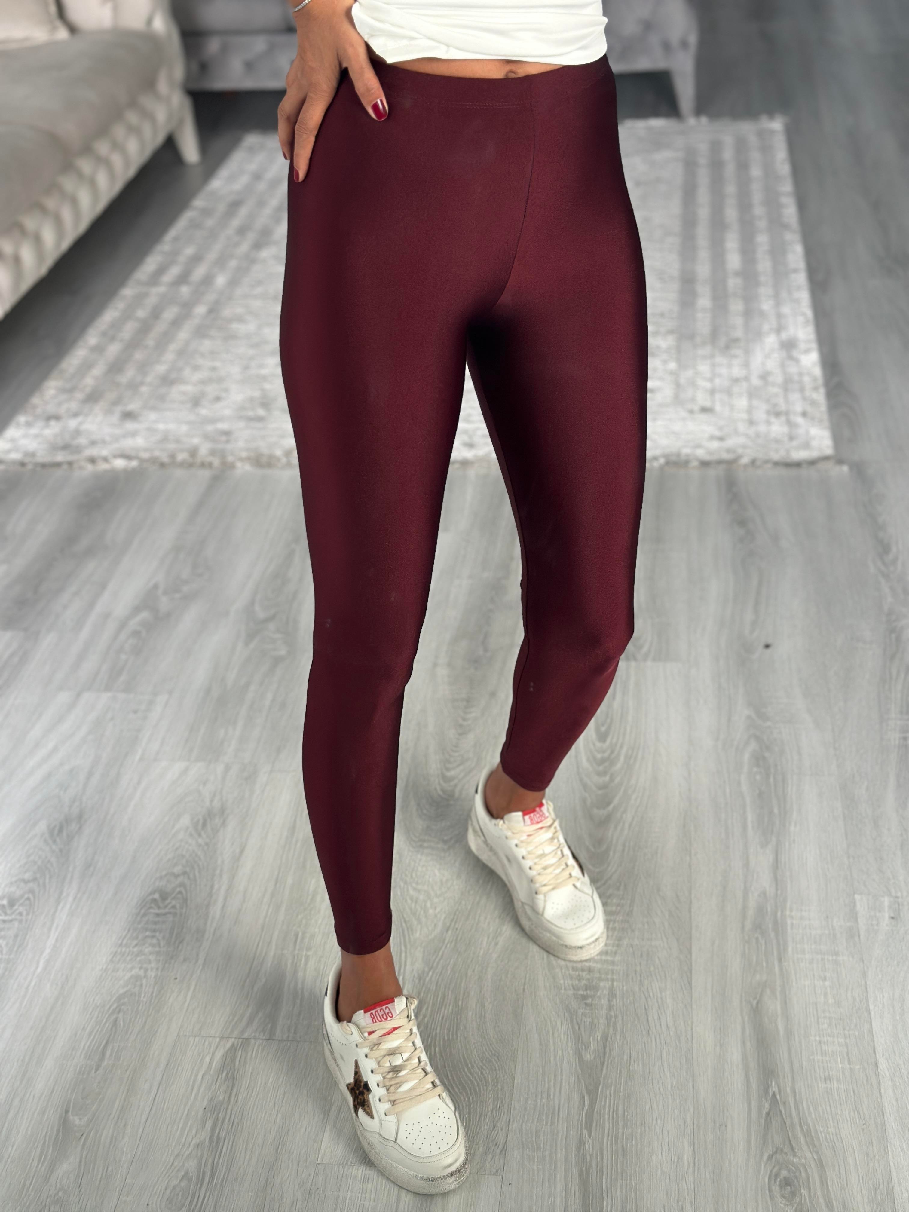 Bordo İnce Belli New Kadın Disko Tayt
