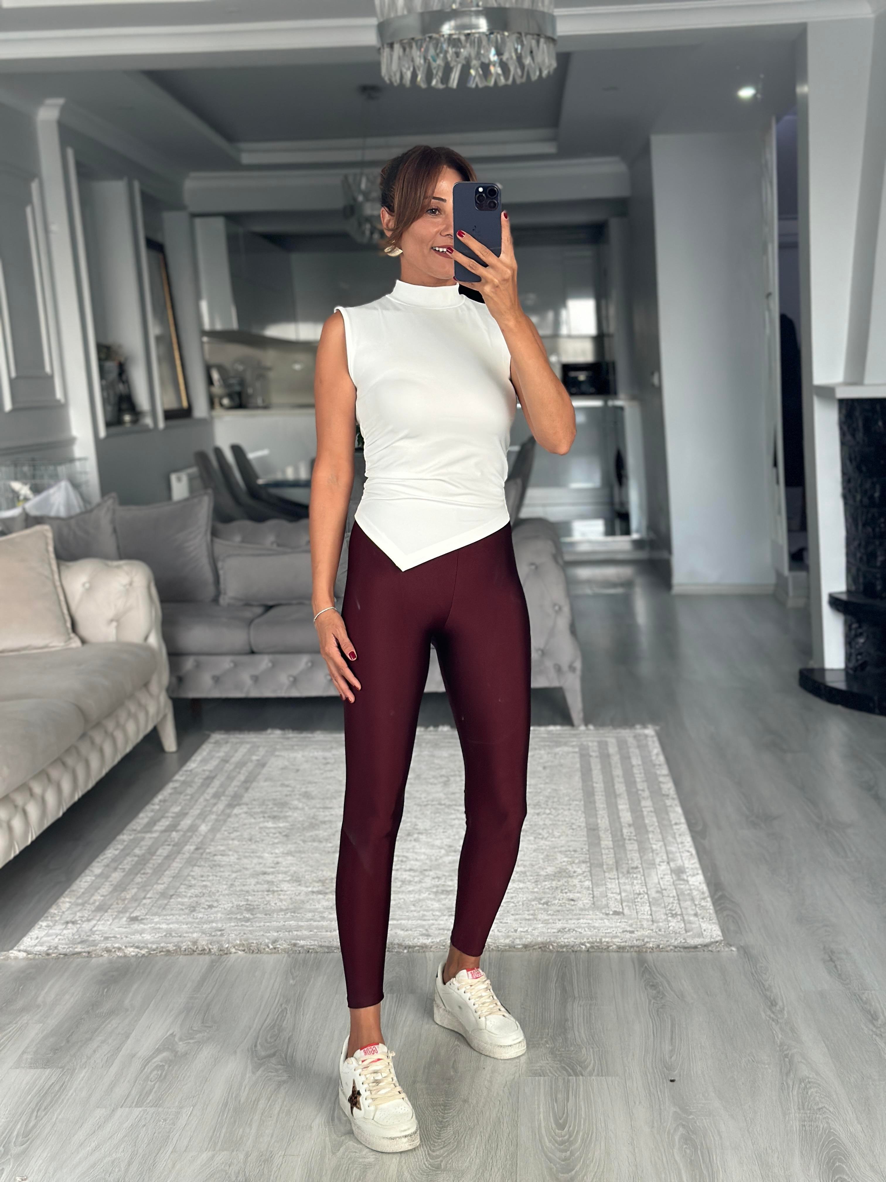 Bordo İnce Belli New Kadın Disko Tayt