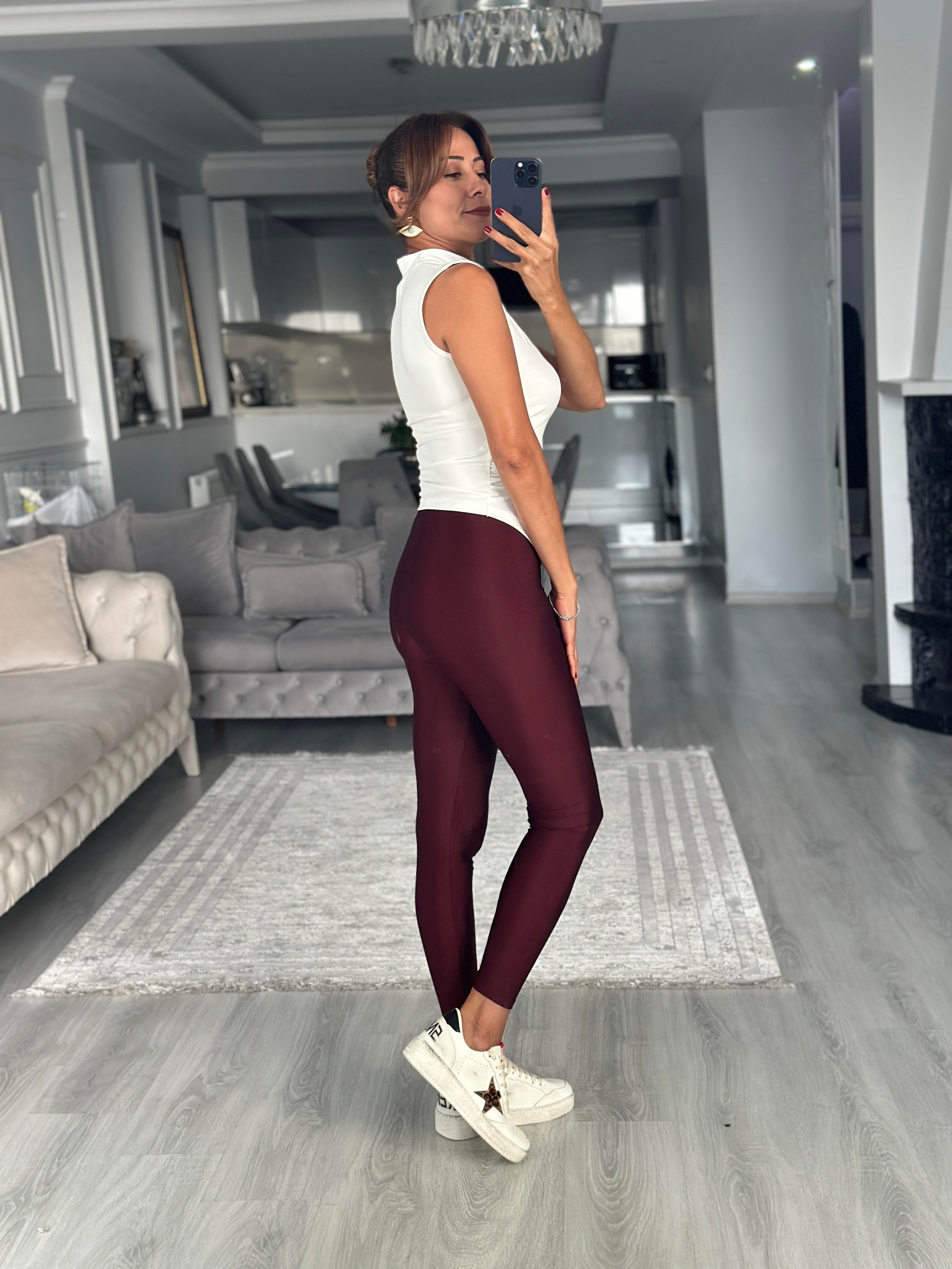 Bordo İnce Belli New Kadın Disko Tayt