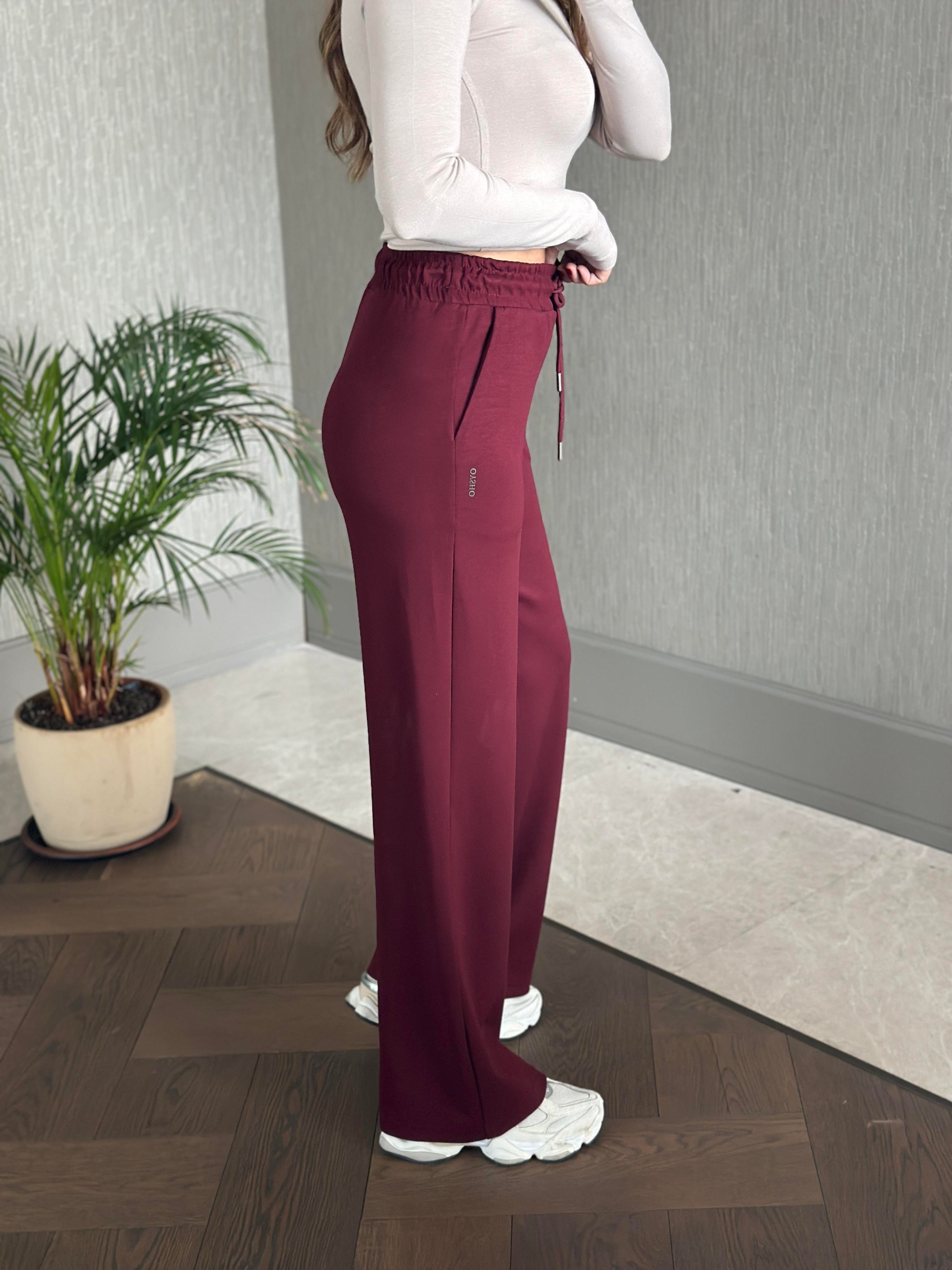 Bordo Oysh Model Bol Paça Cepli Kadın Modal Eşofman Altı