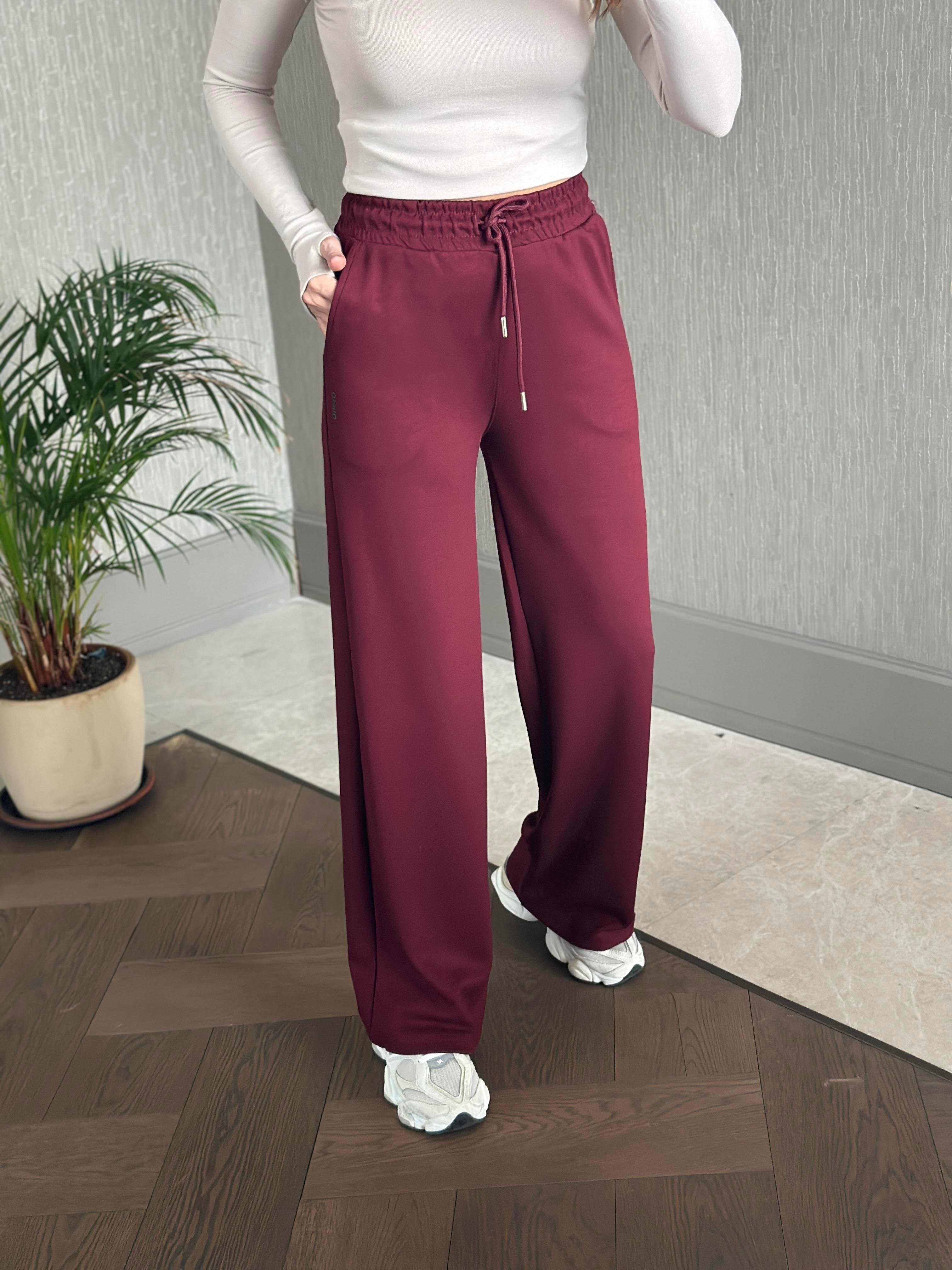 Bordo Oysh Model Bol Paça Cepli Kadın Modal Eşofman Altı