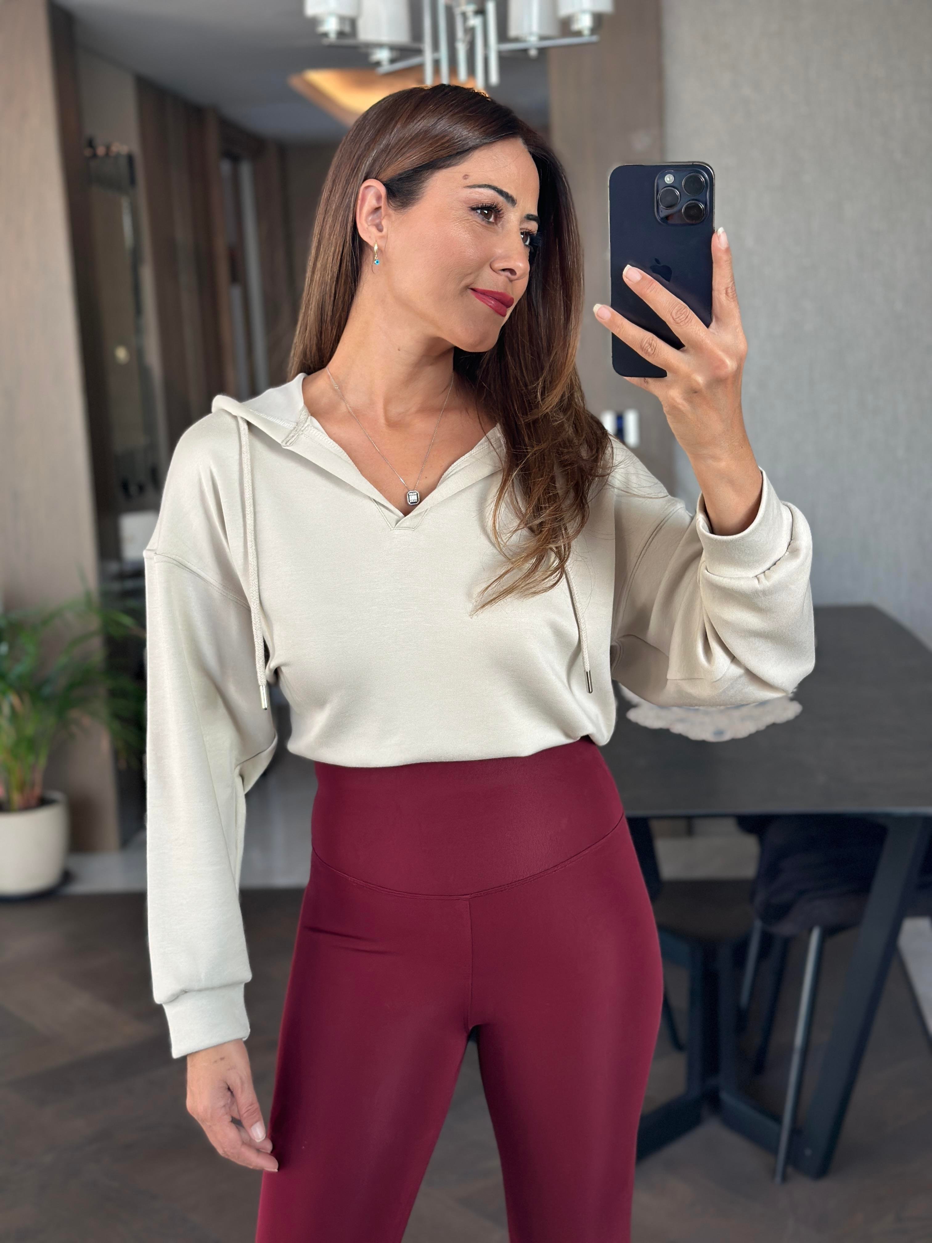 Bordo Oysh Model Yüksek Bel Şardonlu Kadın Tayt