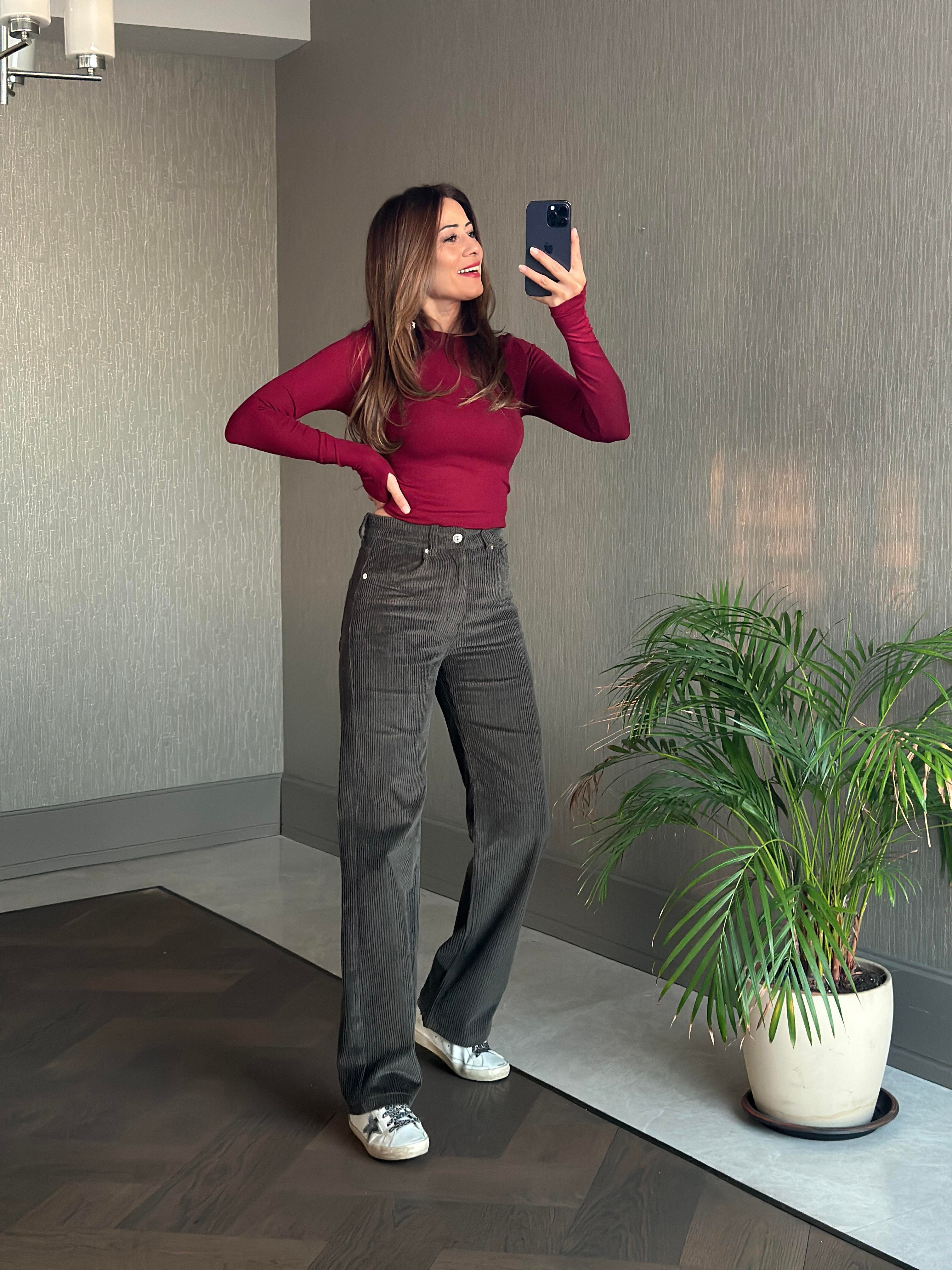 Bordo Parmak Detay Bisiklet Yaka Yumoş Kadın Body