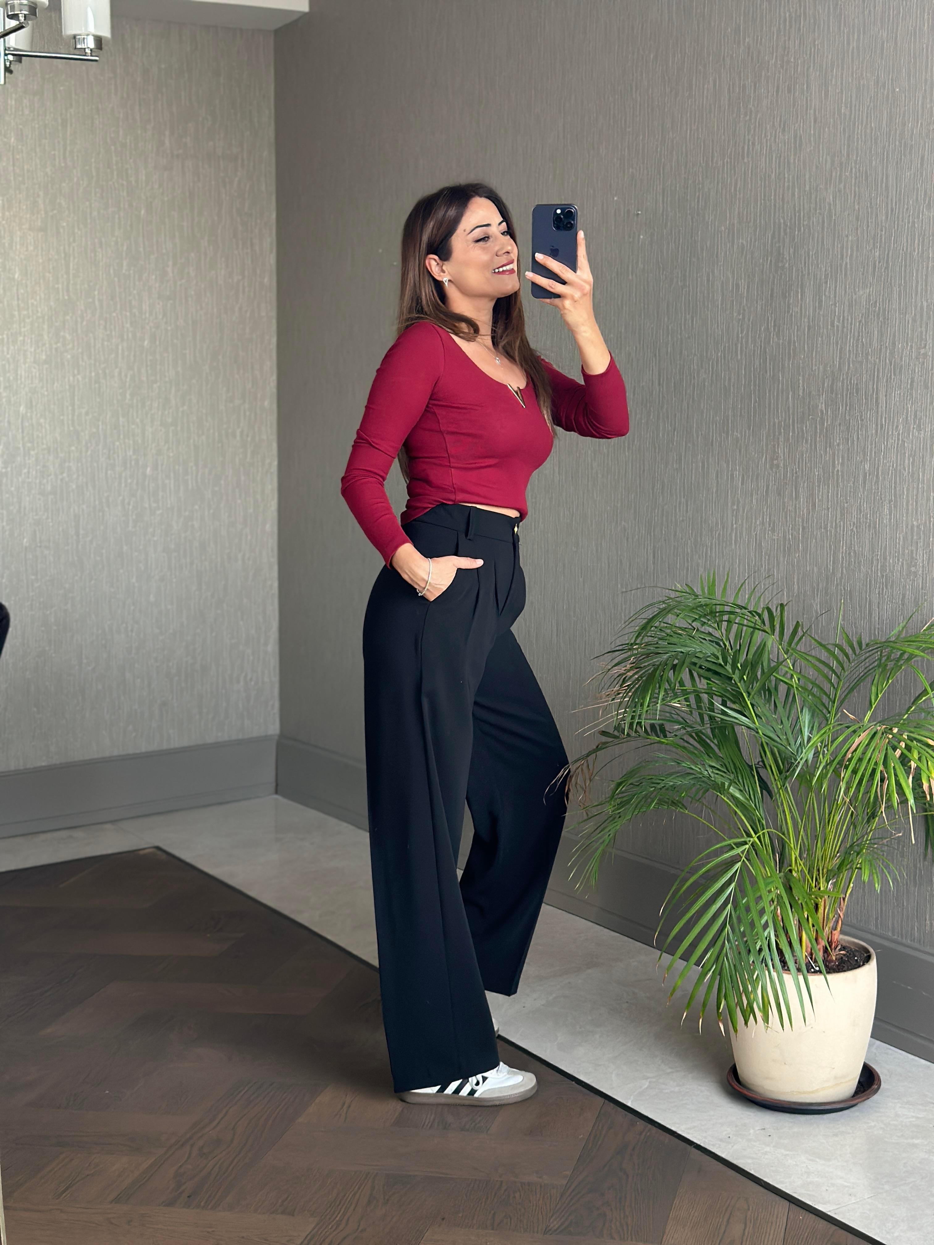 Bordo Uzun Kollu Önü Gold V Demirli Kaşkorse Kadın Body