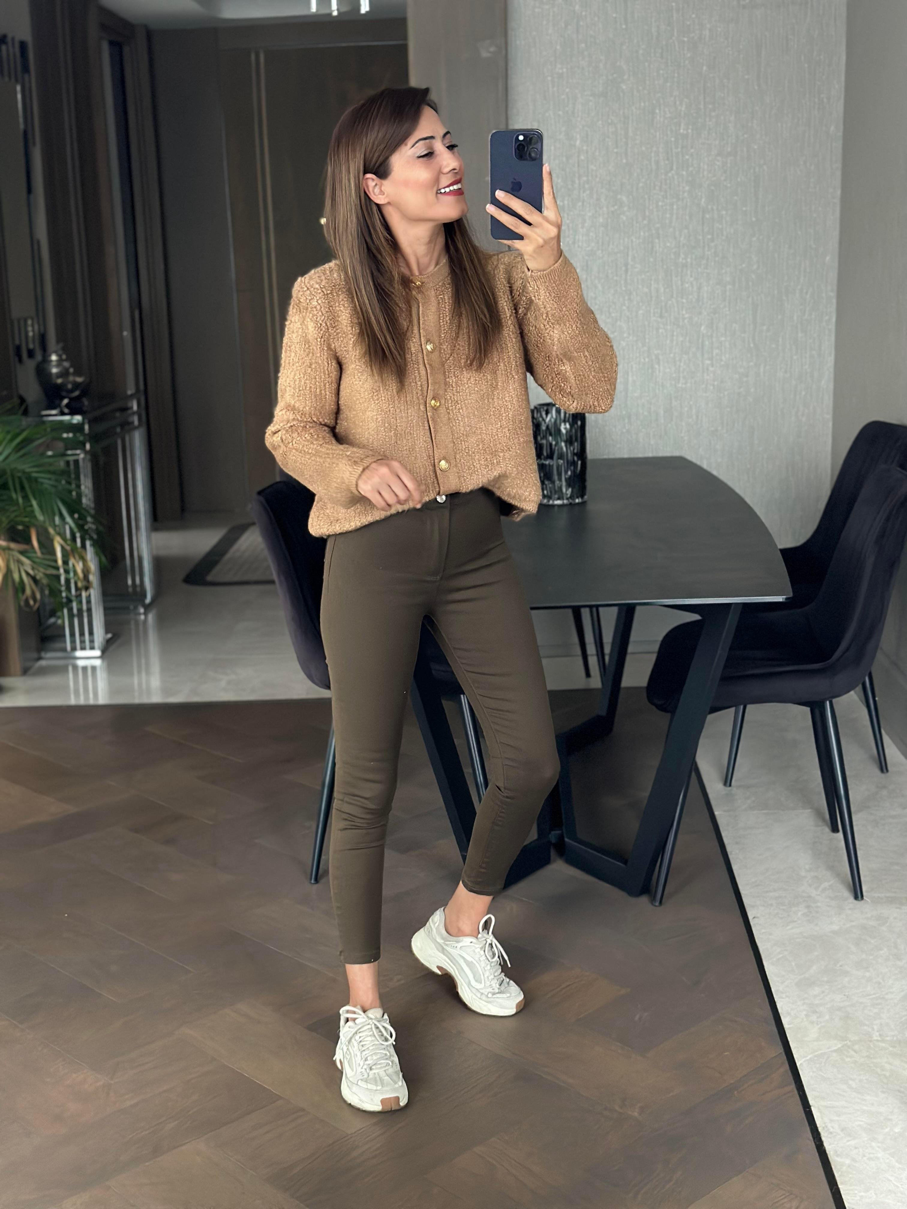 Camel Havlu Örgü Teddy Kadın Hırka
