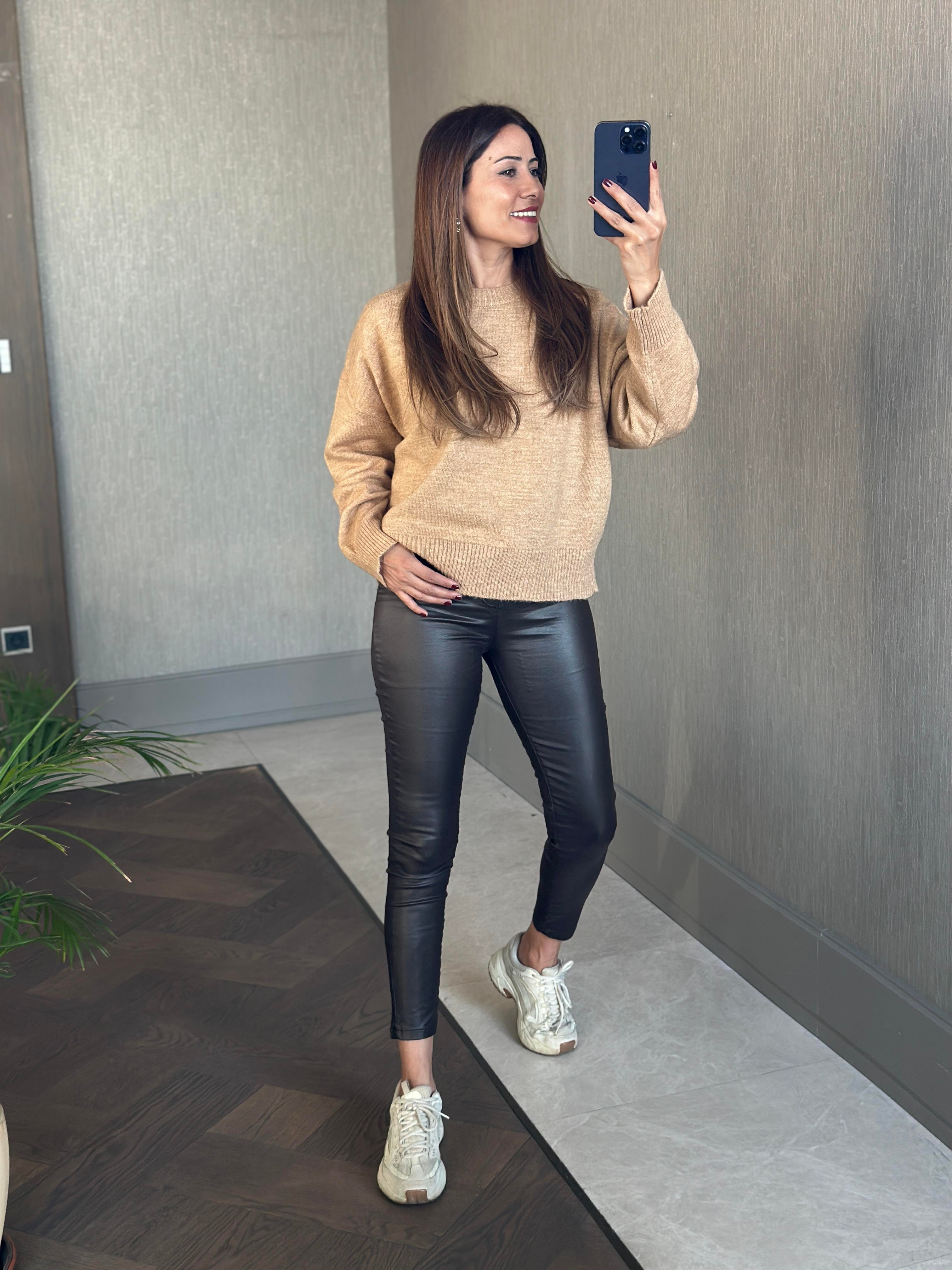 Camel Oversize Bisiklet Yaka Kadın Triko Kazak