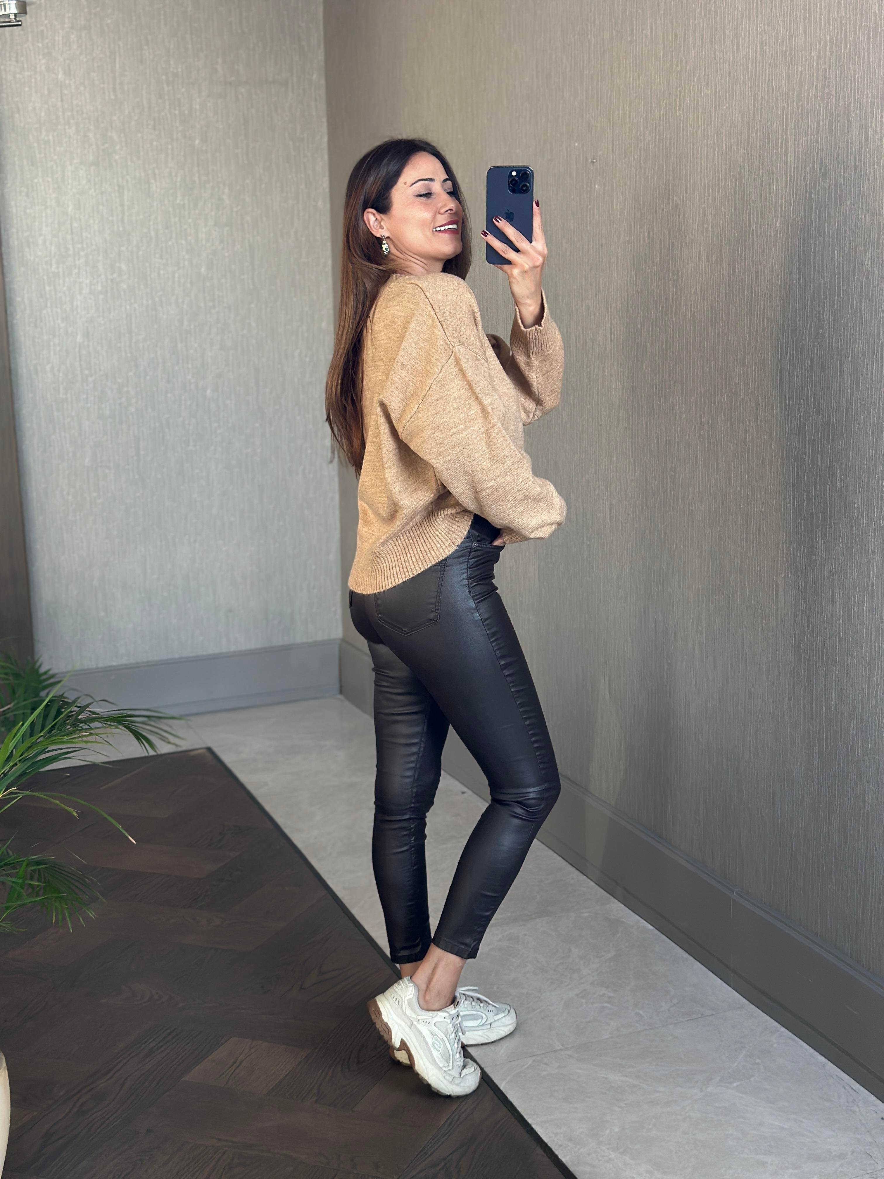 Camel Oversize Bisiklet Yaka Kadın Triko Kazak