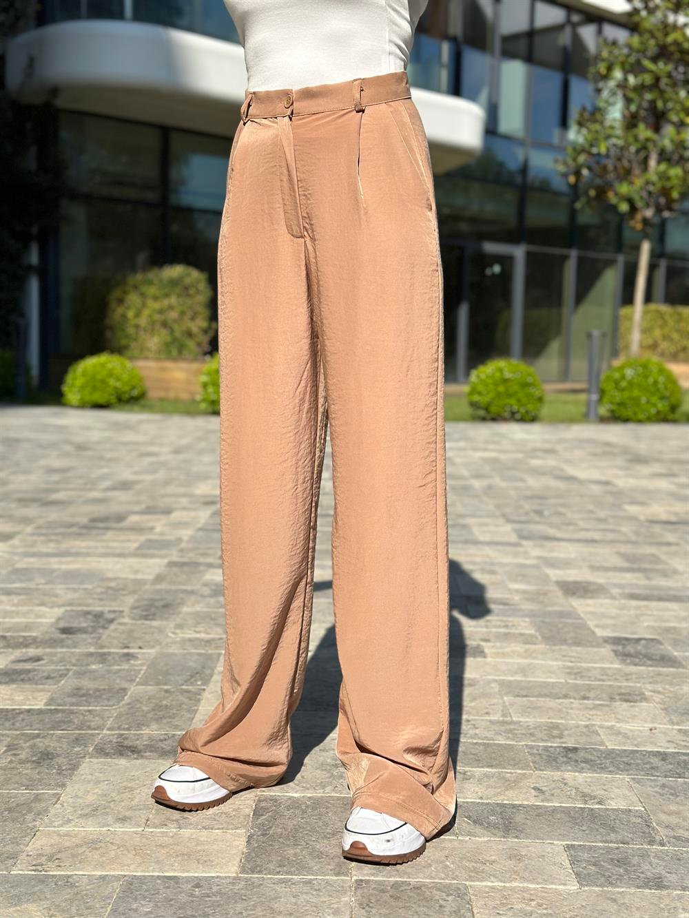 Camel Tensel Cepli Bol Paça Kadın Pantolon