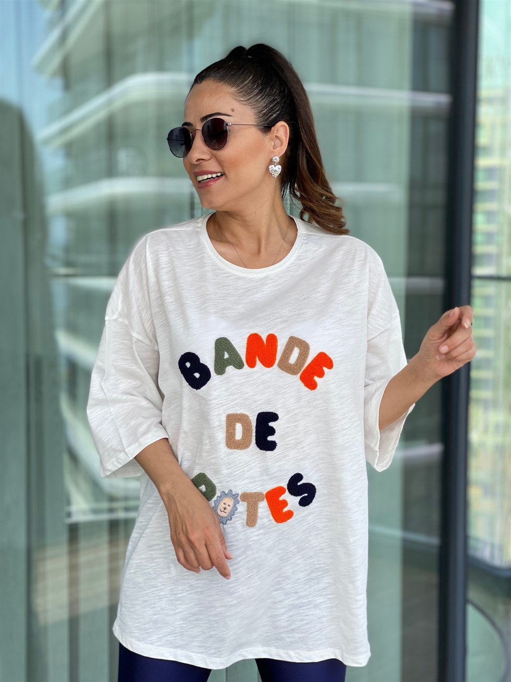 Ekru Süzeneli Oversize T-Shirt