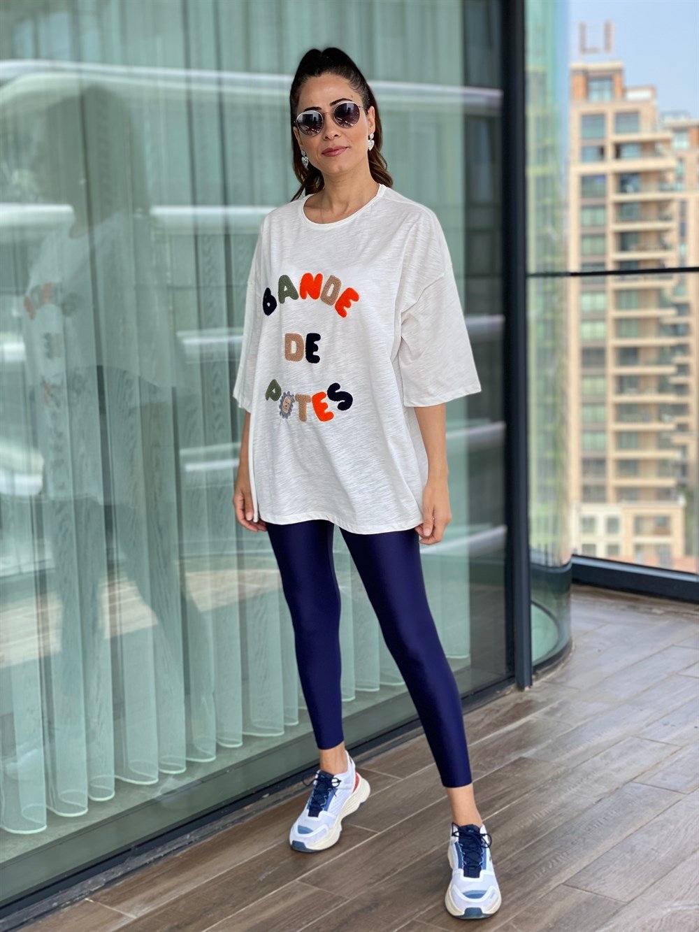 Ekru Süzeneli Oversize T-Shirt